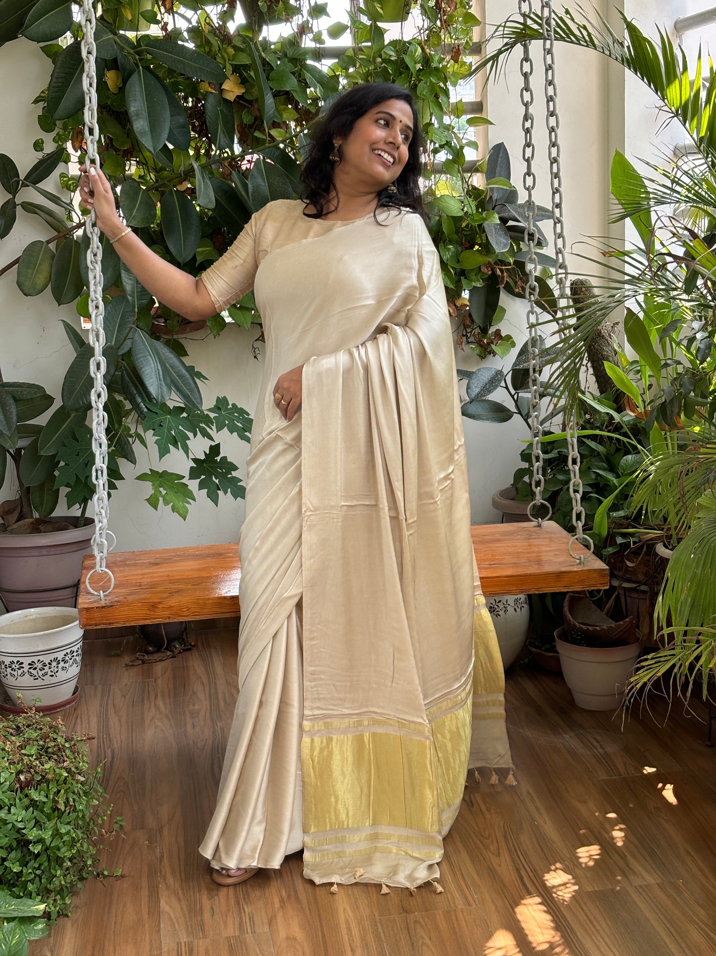 Cashew Nut Colour Modal Plain Saree With Lagdi Palla (will be available in 4 days)