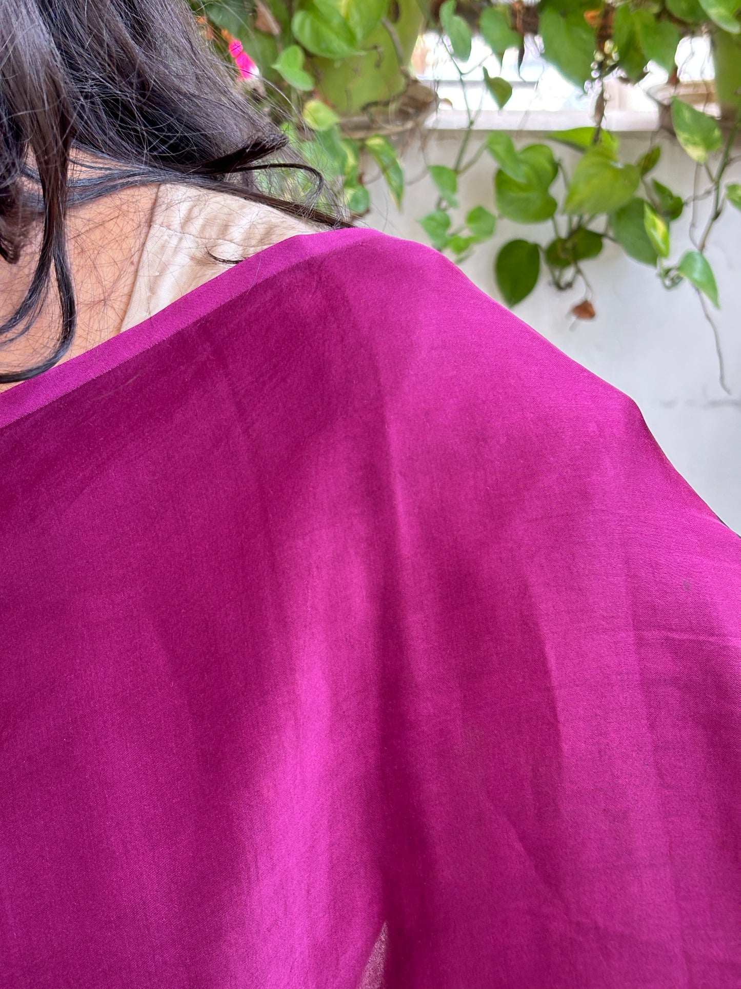 Crushed Berry- Wine Colour Body and Natural Dyed Ajrakh Anchal Premium Modal Saree