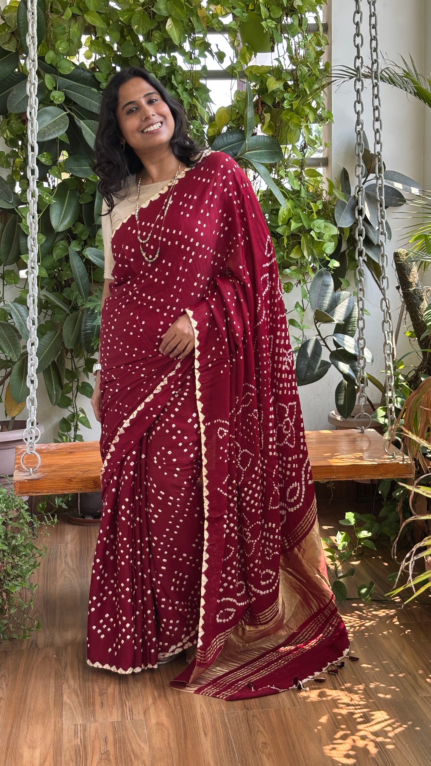 Ranga Maati - Maroon Hand Bandhej Modal Saree