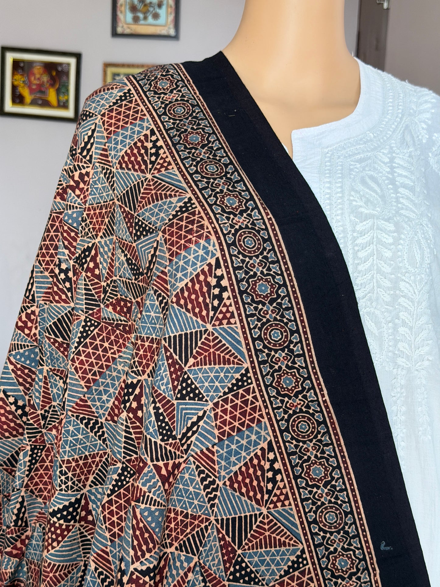 Ajrakh Black Colour Cotton Contemporary Dupatta