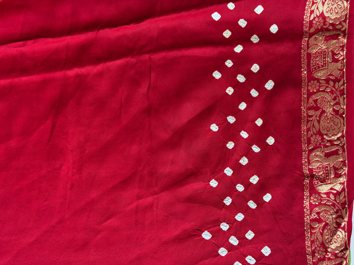 Modal Designer Bandhej Saree With Banarasi Border And Palla