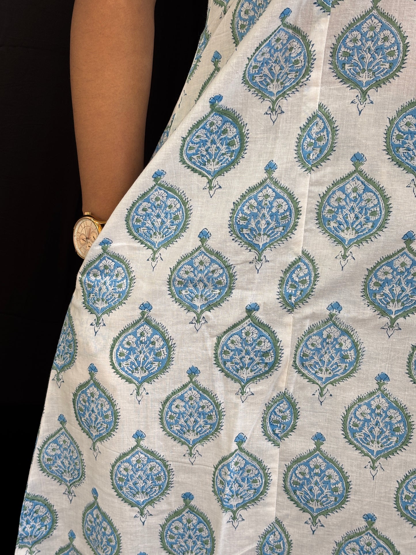 Sangeneri Block Printed A-Line White Cotton Co-Ord Set