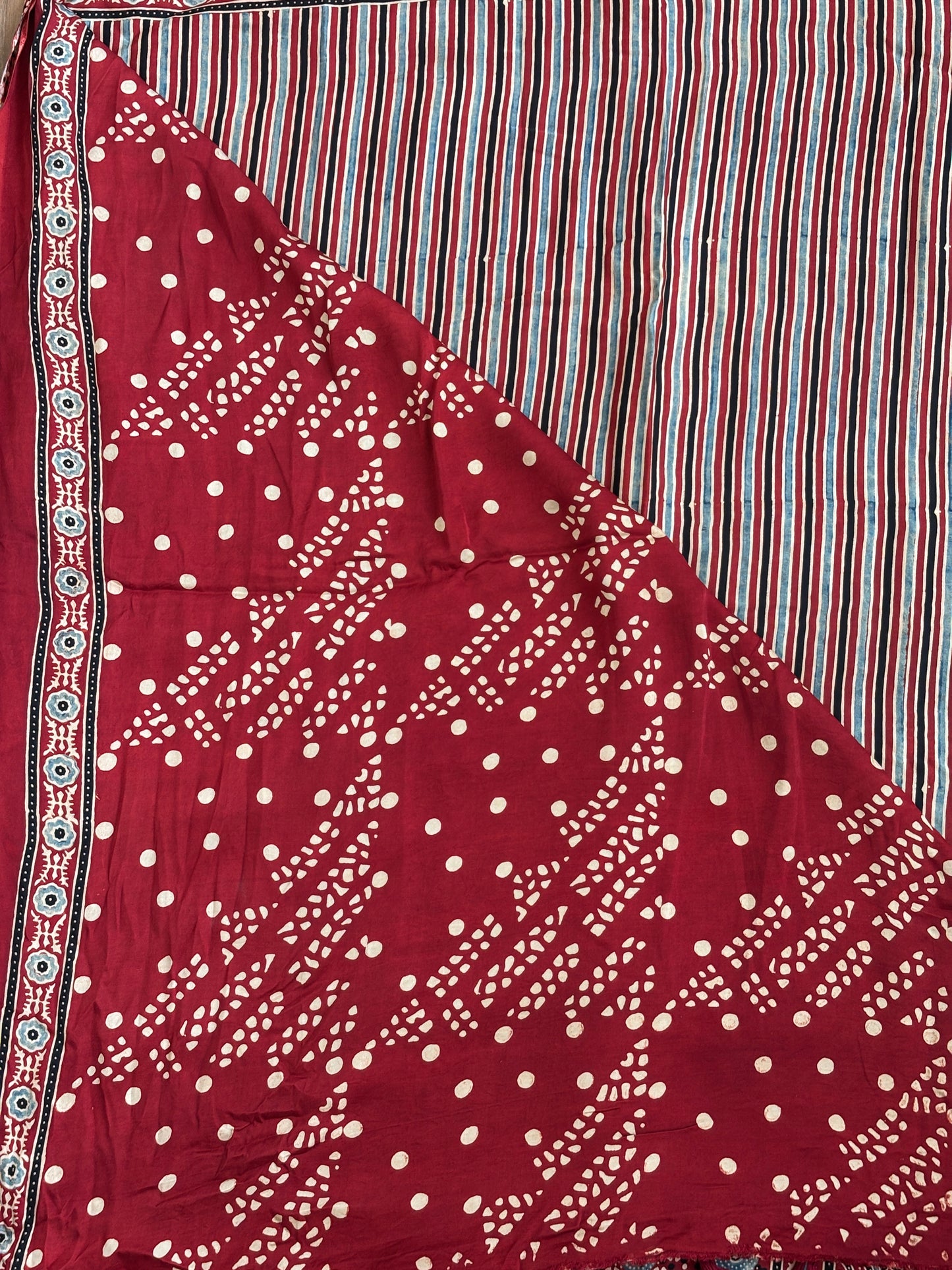 Aahana- Natural Dyed Madder Contemporary Ajrakh Modal Saree with Traditional Anchal