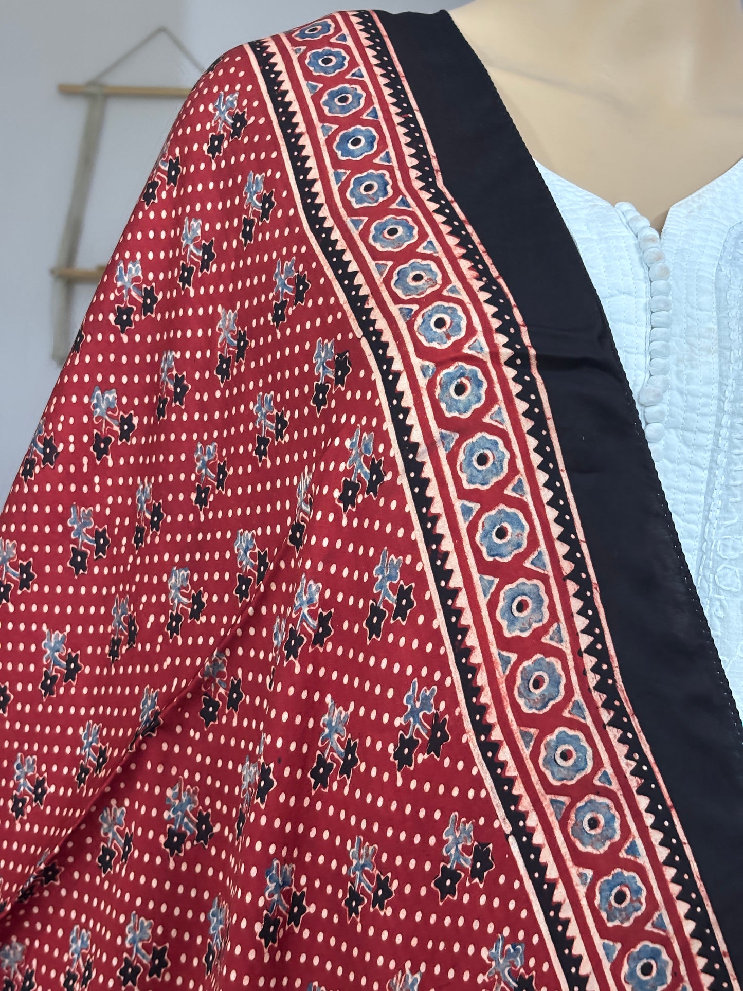 Bindi Madder Colour Ajrakh Small Motif Modal Stole