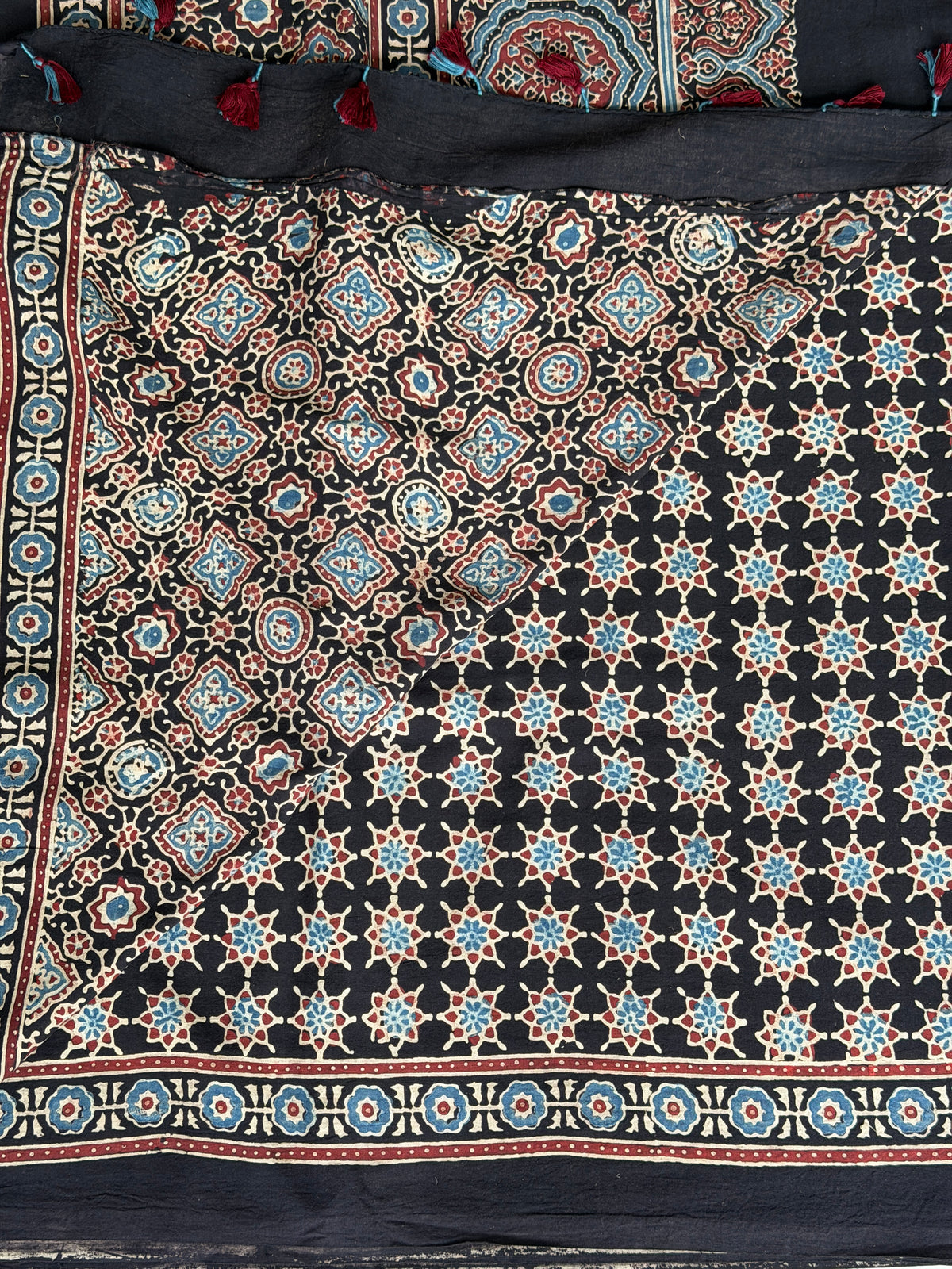 Cotton Ajrakh Hand Block Printed Contemporary Saree