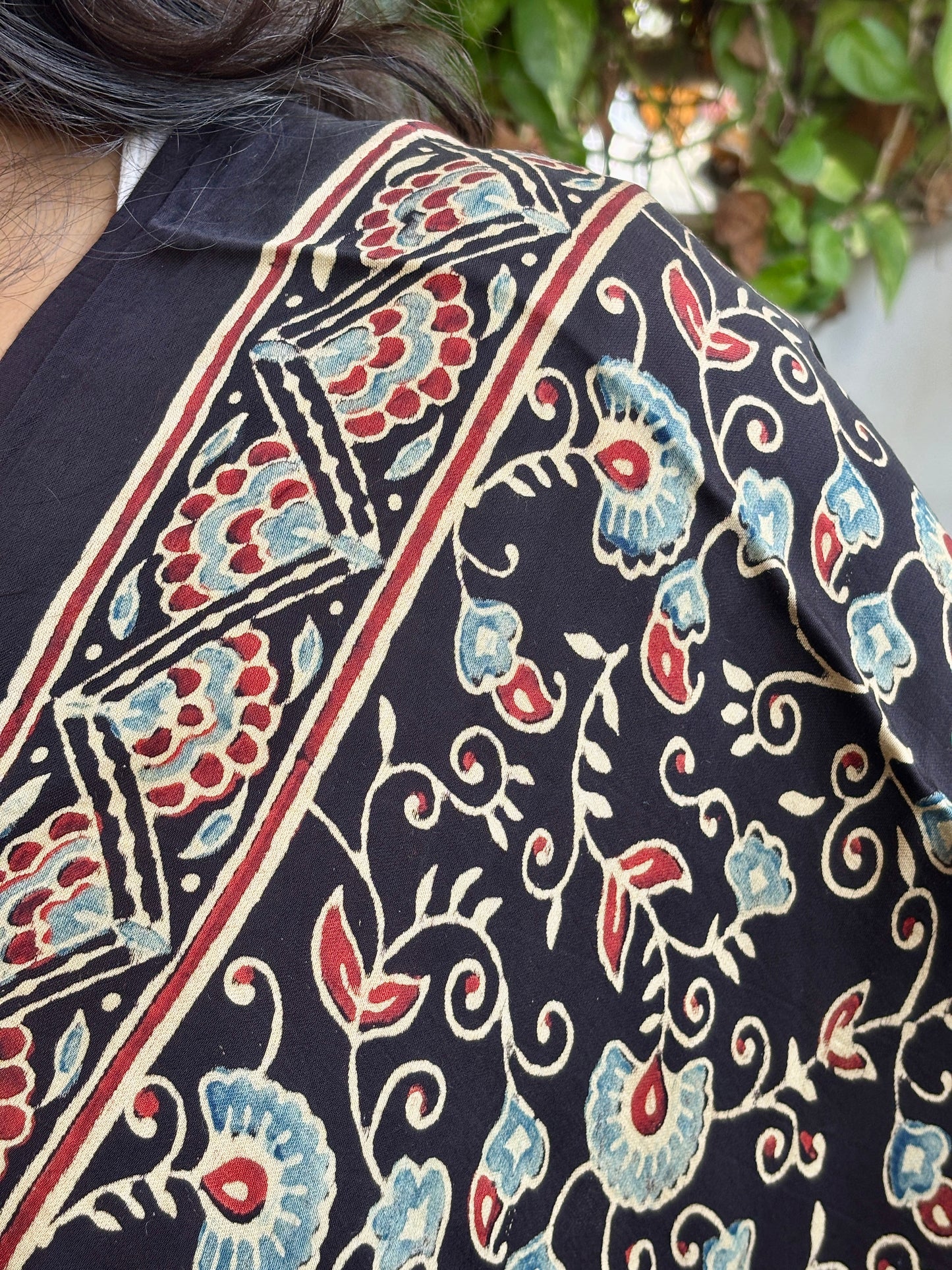 Ajrakh Hand Block Printed Black Colour Floral Jaal Motif Dupatta