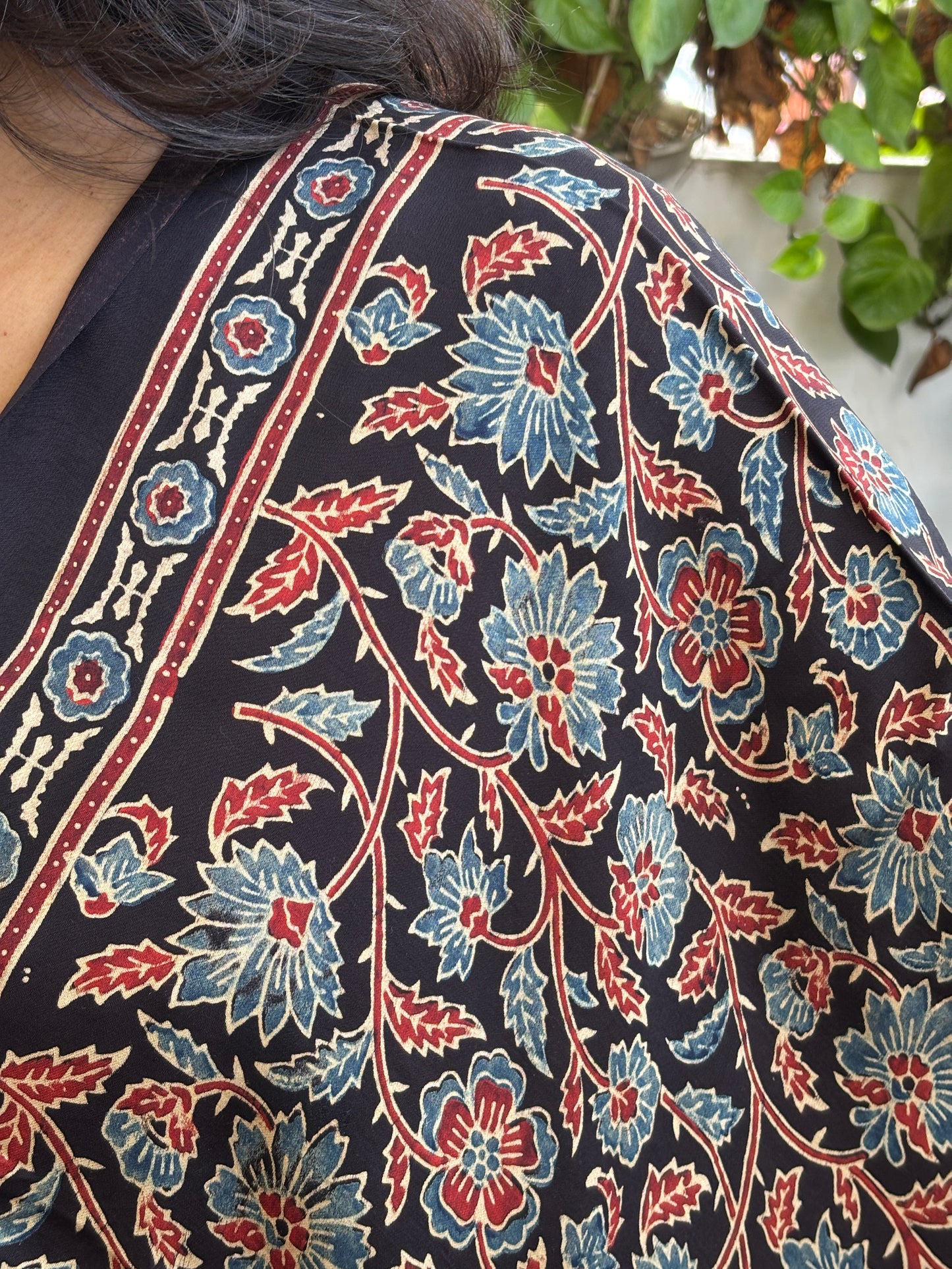 Ajrakh Hand Block Printed Black Colour Floral Jaal Motif Modal Dupatta