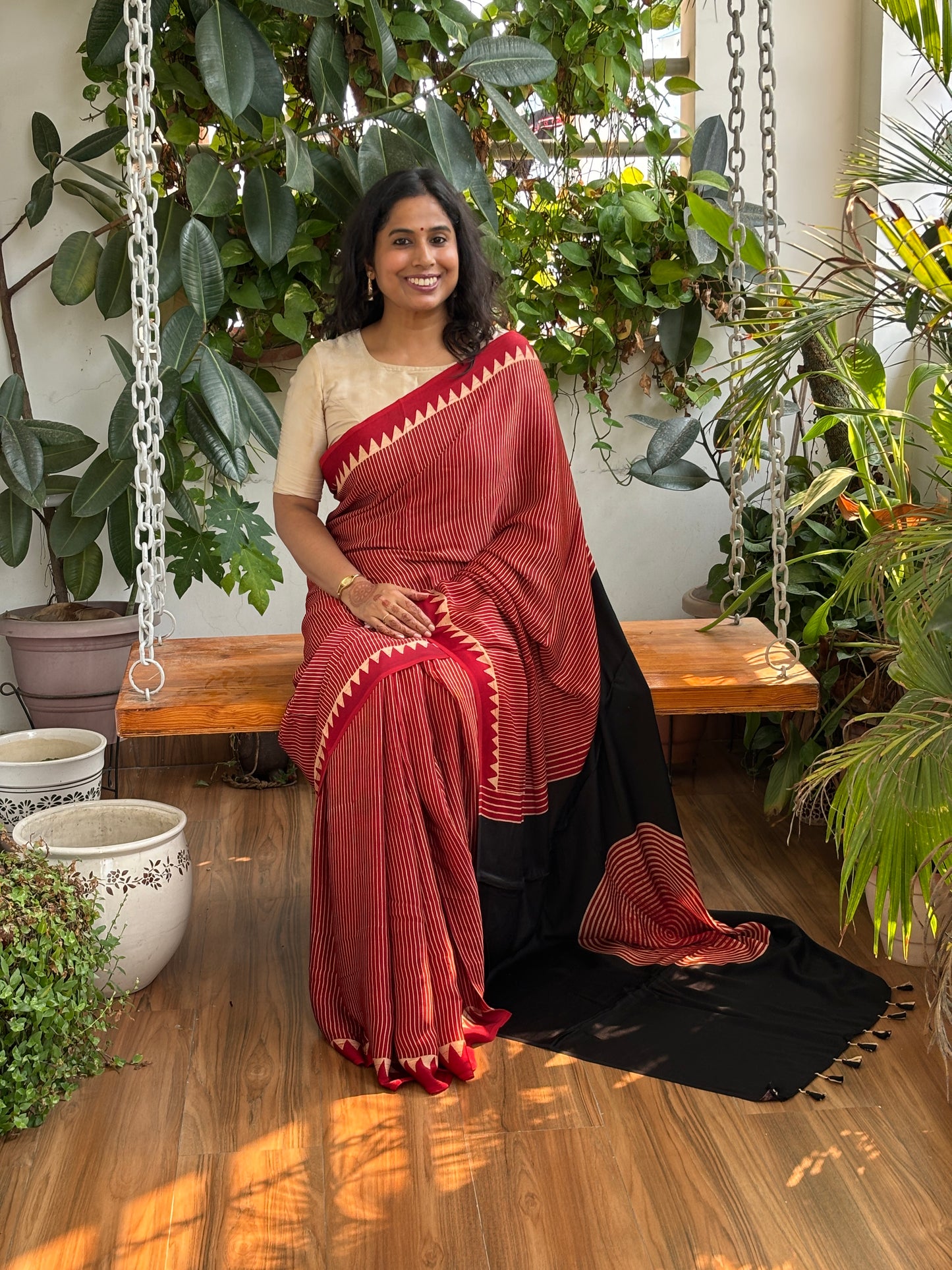 Charm Swirl - Natural Dyed Madder Colour Contemporary Saree