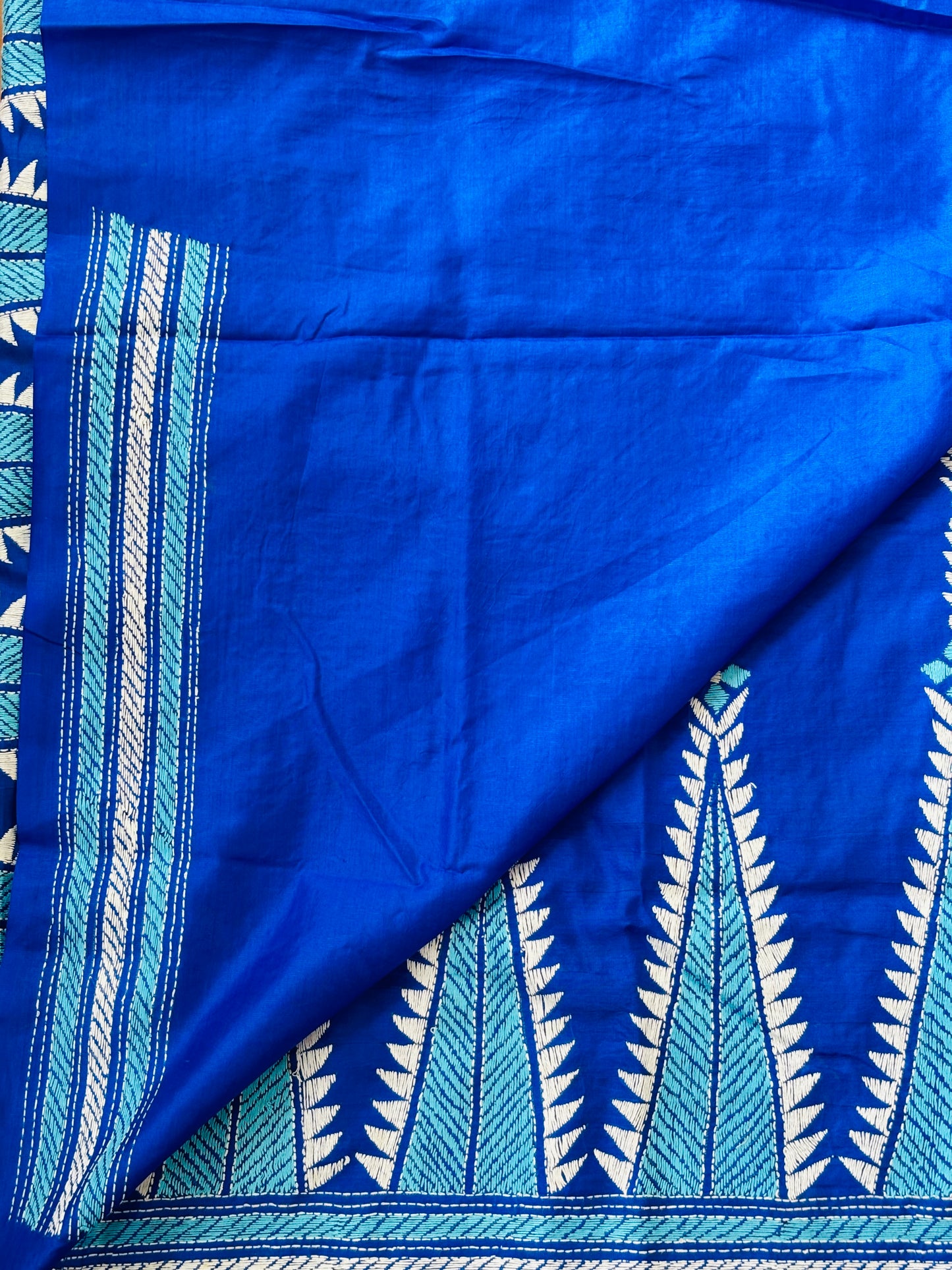 Kantha Hand Embroidered Pure Bangalore Silk Saree in Contemporary Style