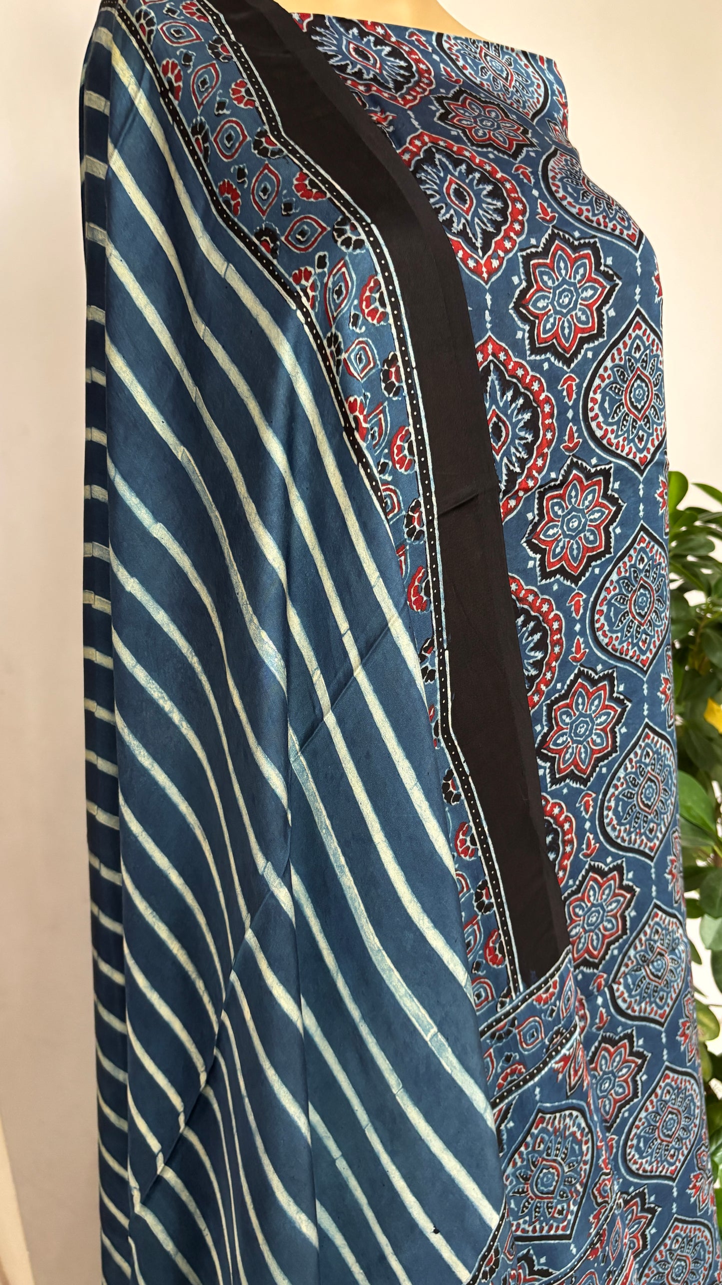 Natural Dyed Ajrakh modal 3 piece suit fabric closer view
