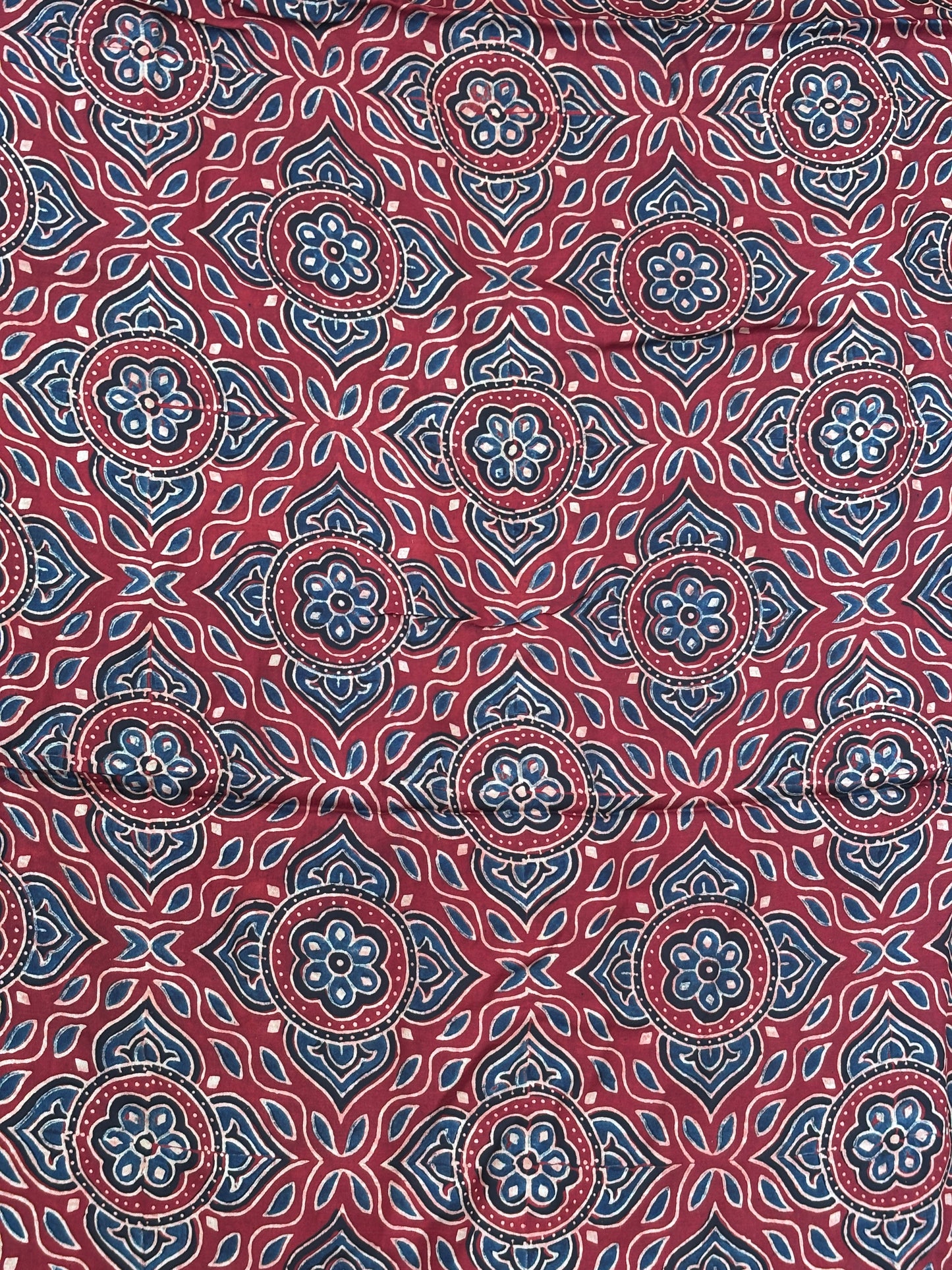 Natural Dyed Ajrakh Hand Block Printed modal fabric closer view