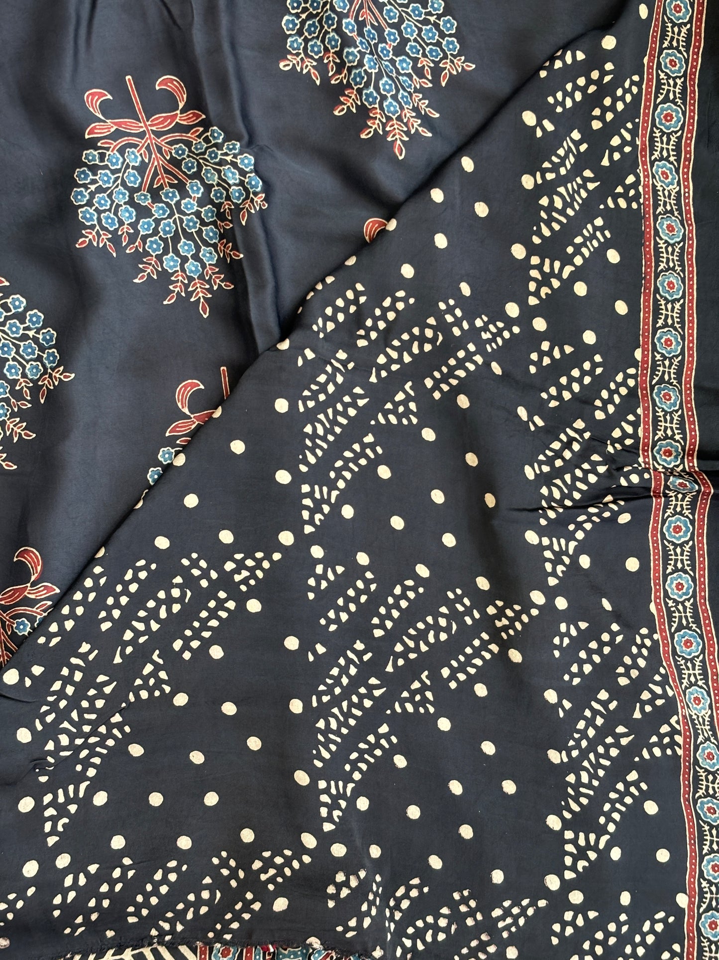 Vatika - Natural Dyed Black Colour Ajrakh Shrub Motif Modal Saree