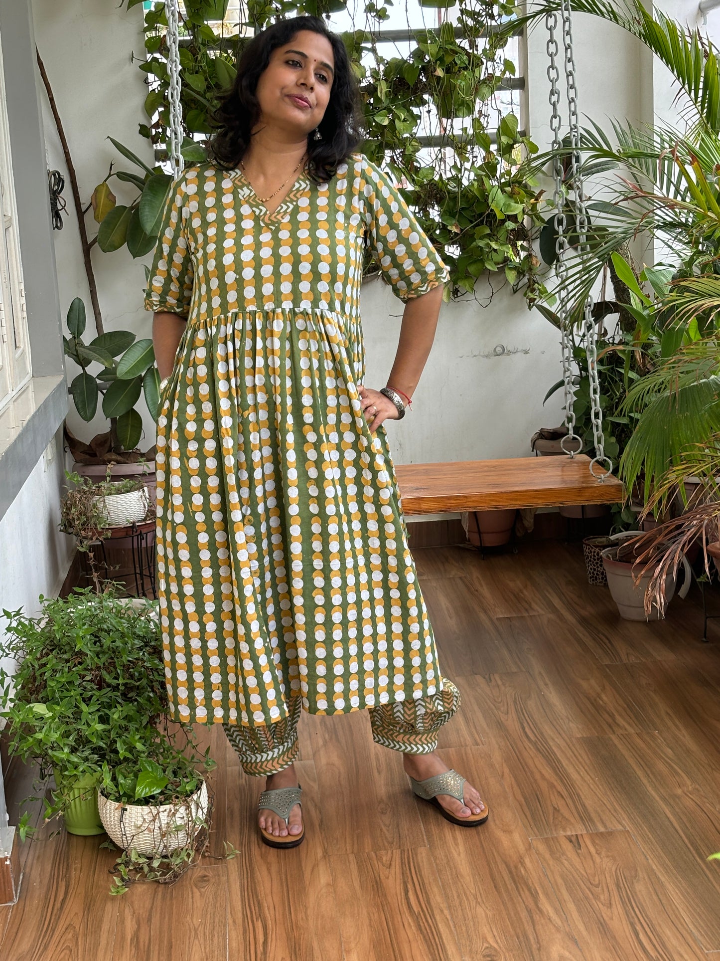 Bristi Batik Frock Style Green Cotton Co-Ord Set
