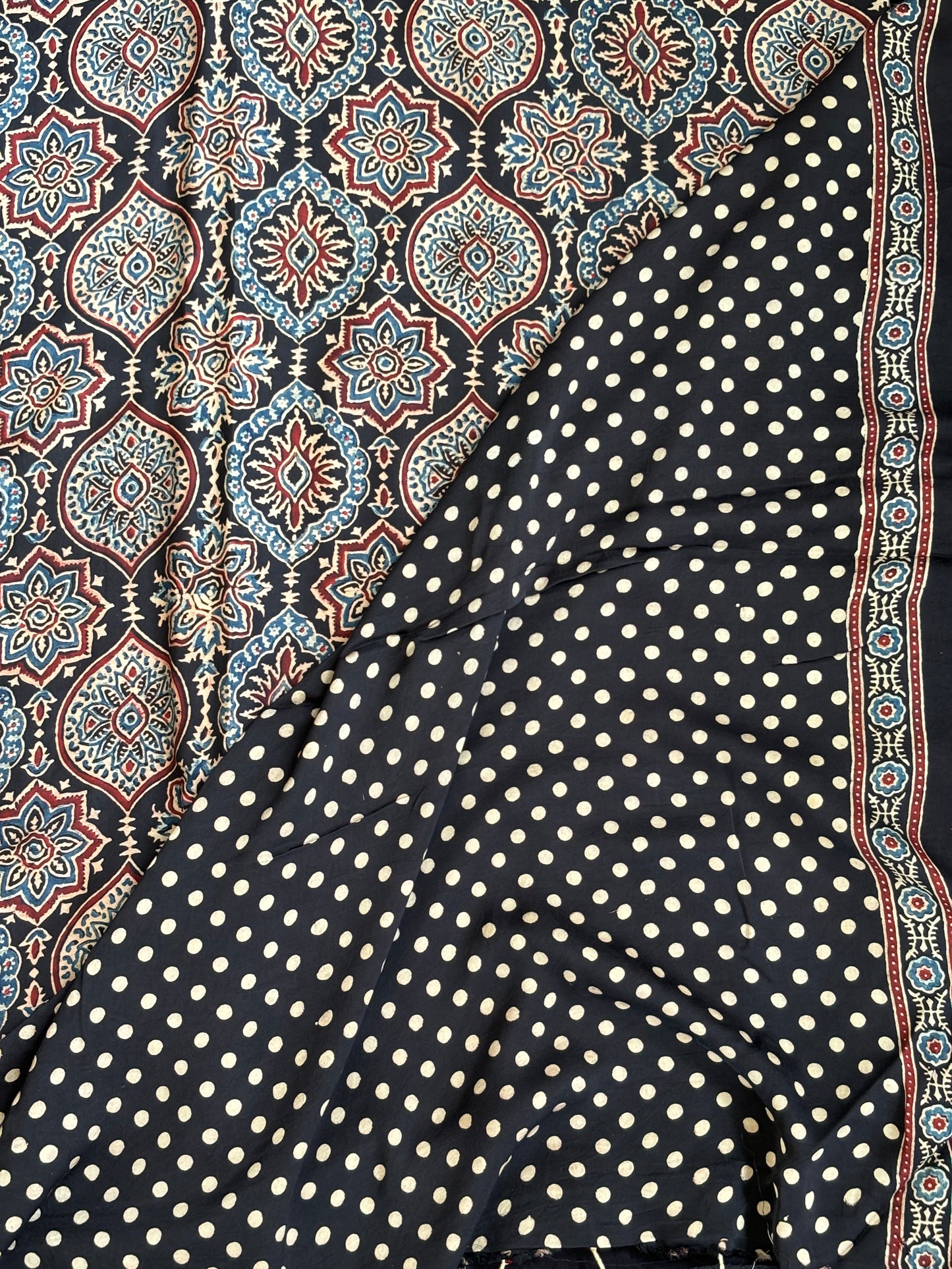 Mausam Ka Jaadu - Natural Dyed Black Colour Ajrakh Traditional Motif Saree with Contemporary Anchal