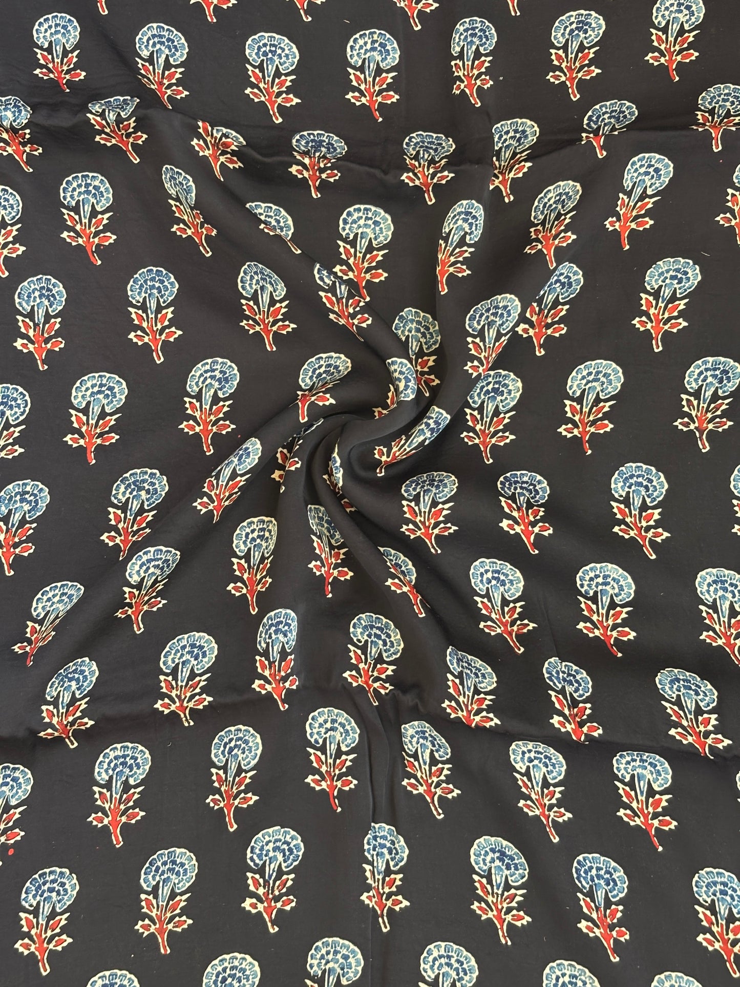 Natural Dyed Ajrakh Hand Block Printed modal fabric closer view