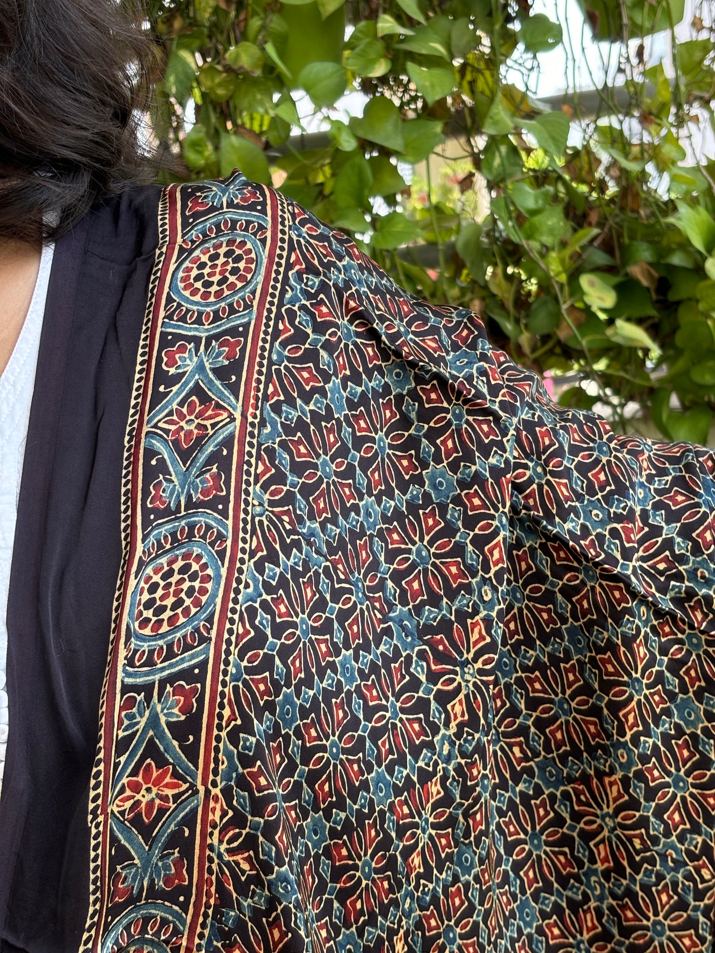 Ajrakh Natural Dyed Hand Block-printed Small Geometrical Motif Dupatta