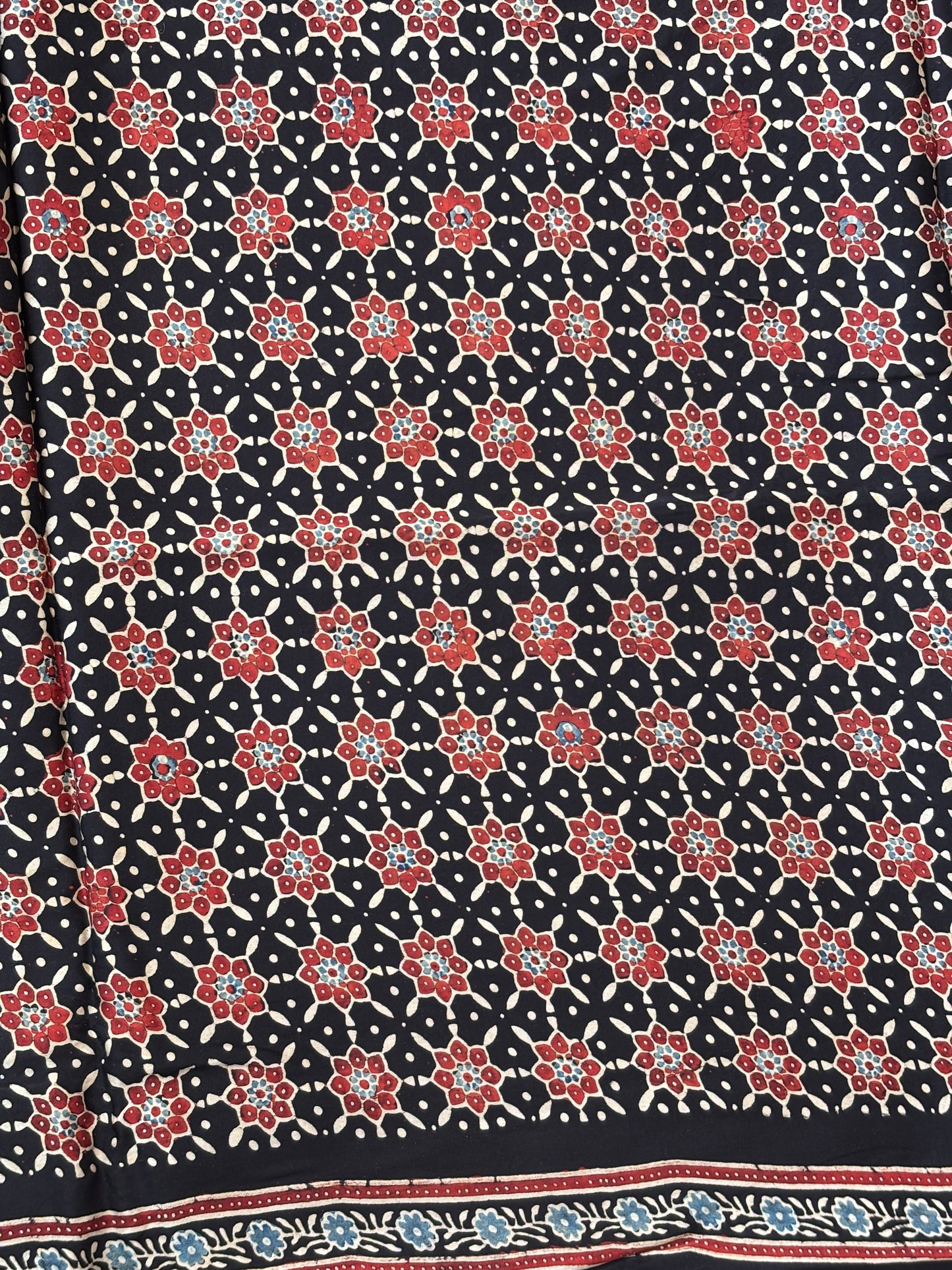ajrakh modal fabric,black start closer view.
