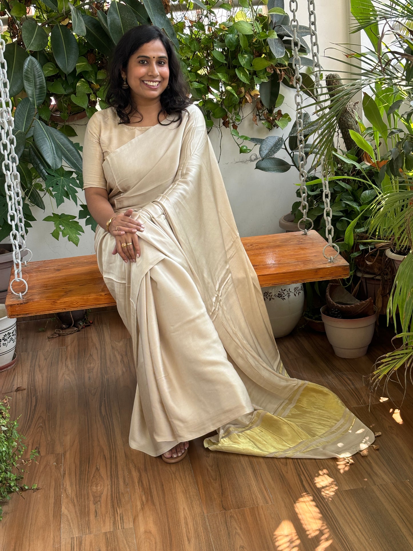 Cashew Nut Colour Modal Plain Saree With Lagdi Palla (will be available in 4 days)