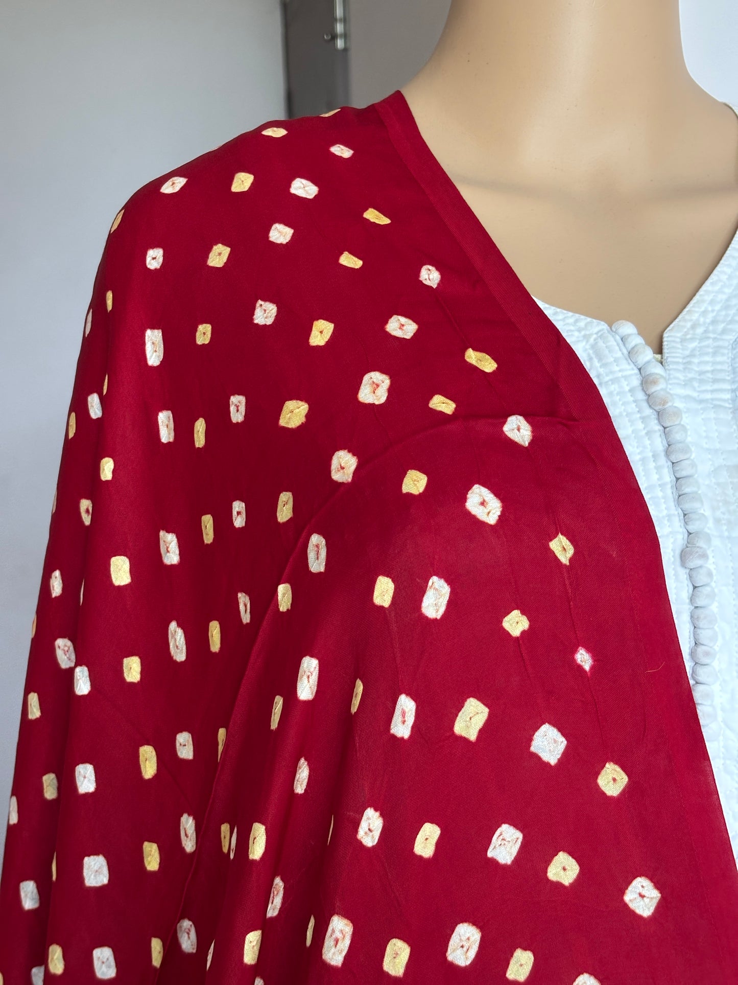 Red Colour Modal Dupatta with Bandhej and Tissue Palla
