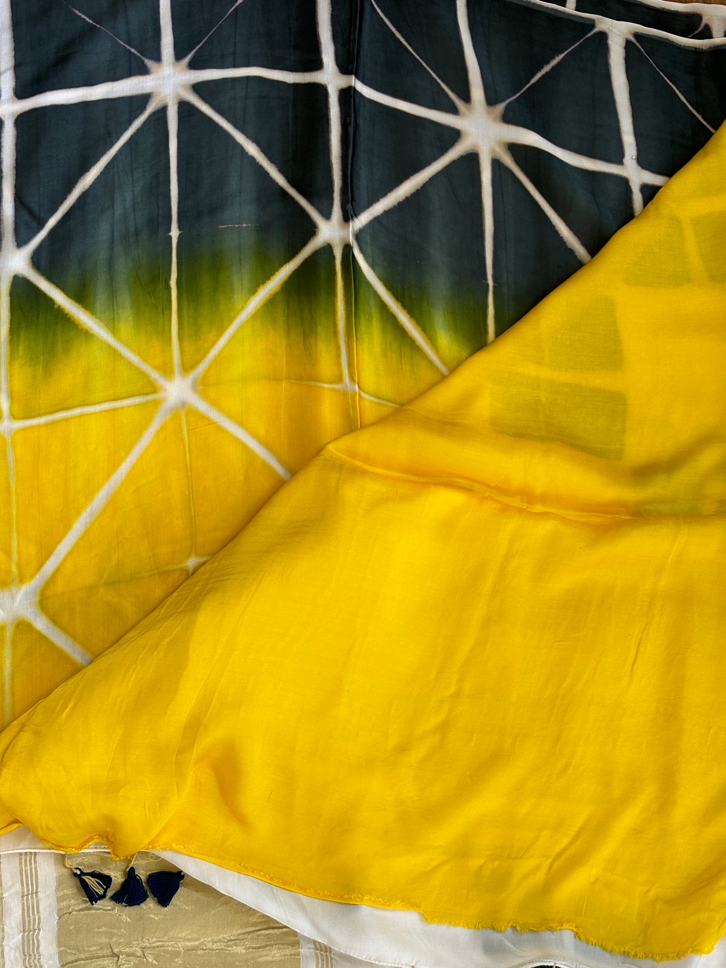 Namkeen -White- Shibori Clamp Dyed Modal Silk Saree (White 1)