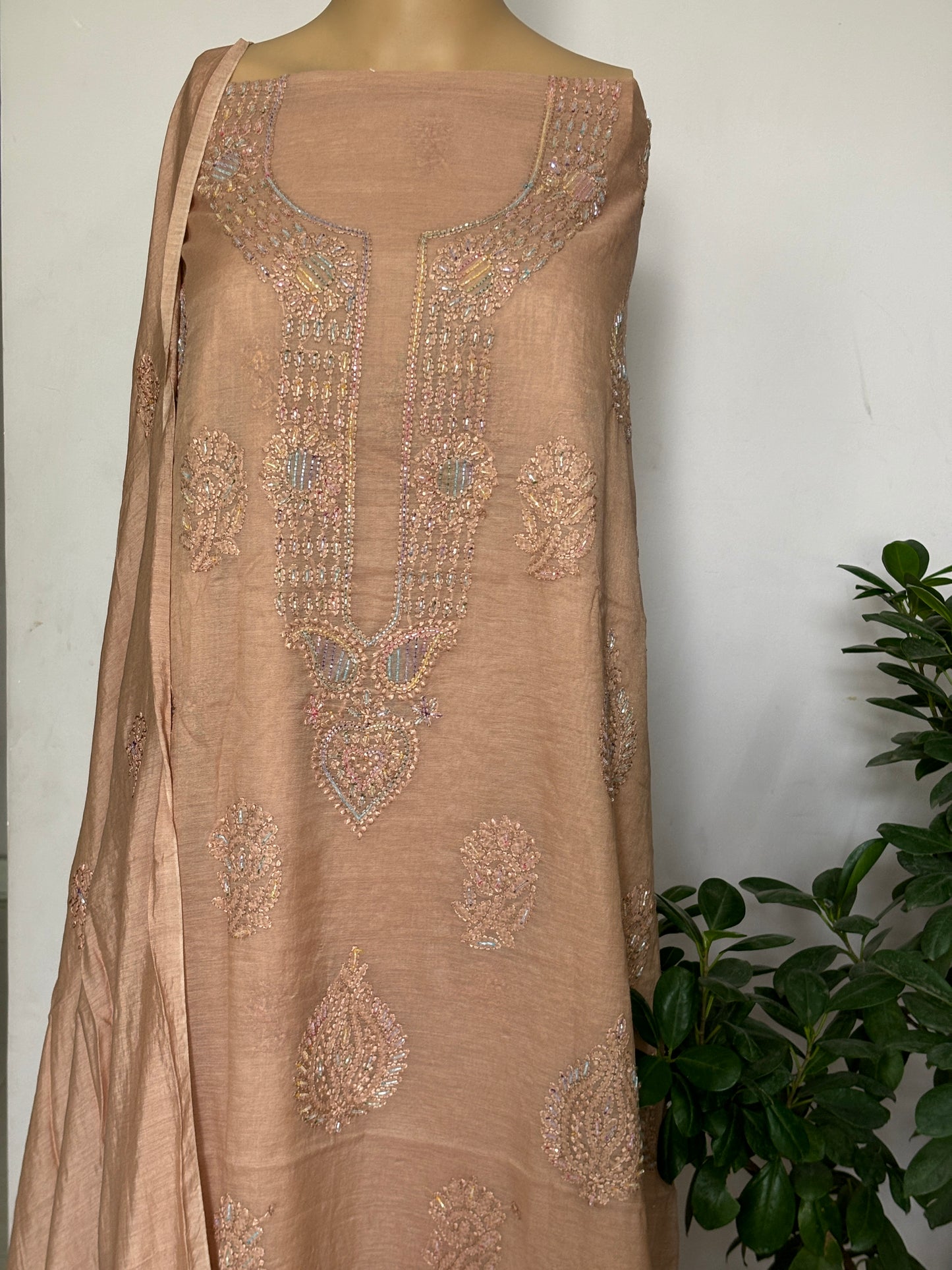 Chikankari Hand Embroidered Shirt with Cutdana Work on Premium Mul Chanderi Fabric