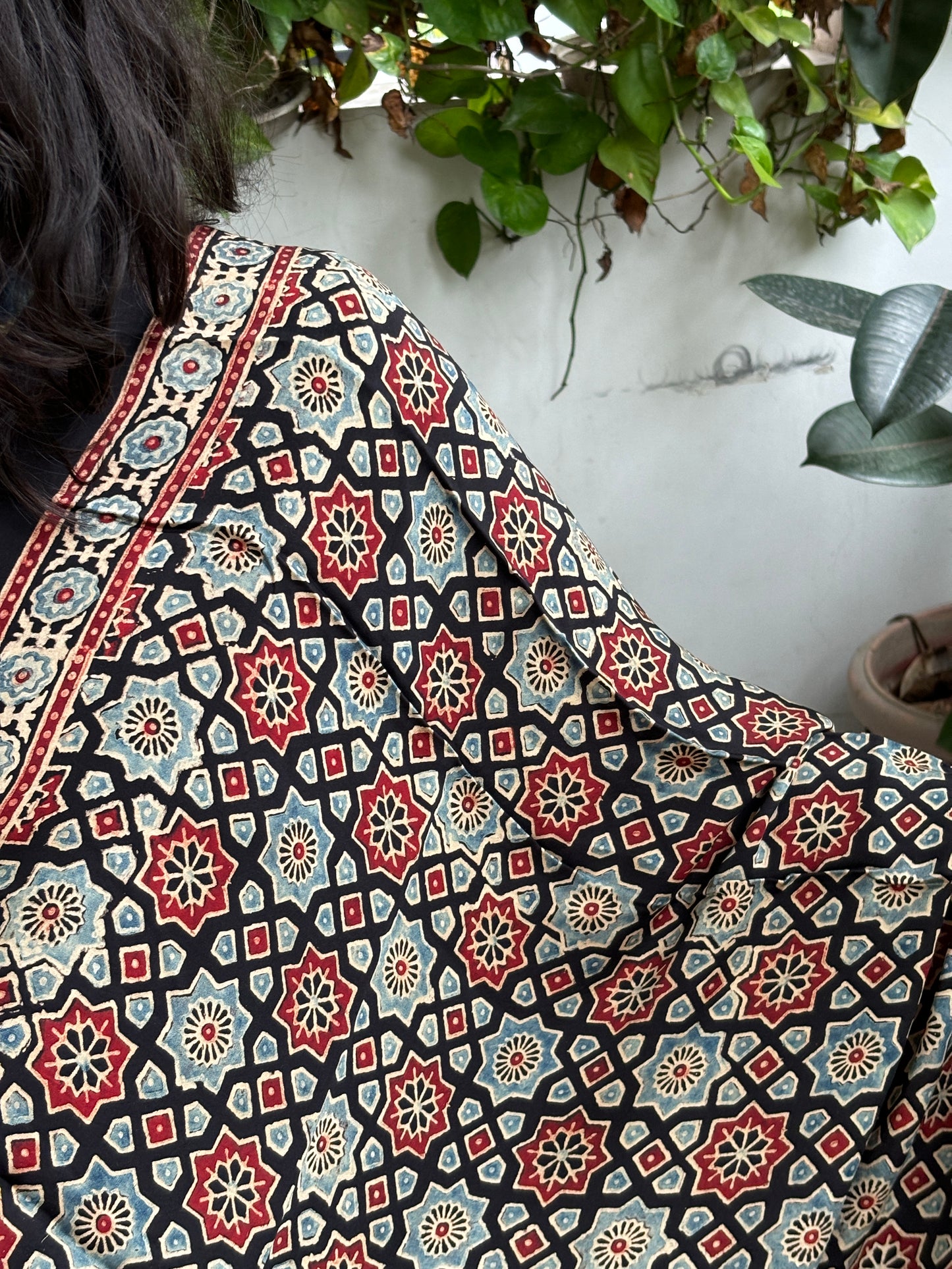Ajrakh Black Natural Dyed Modal Dupatta With Star Motif