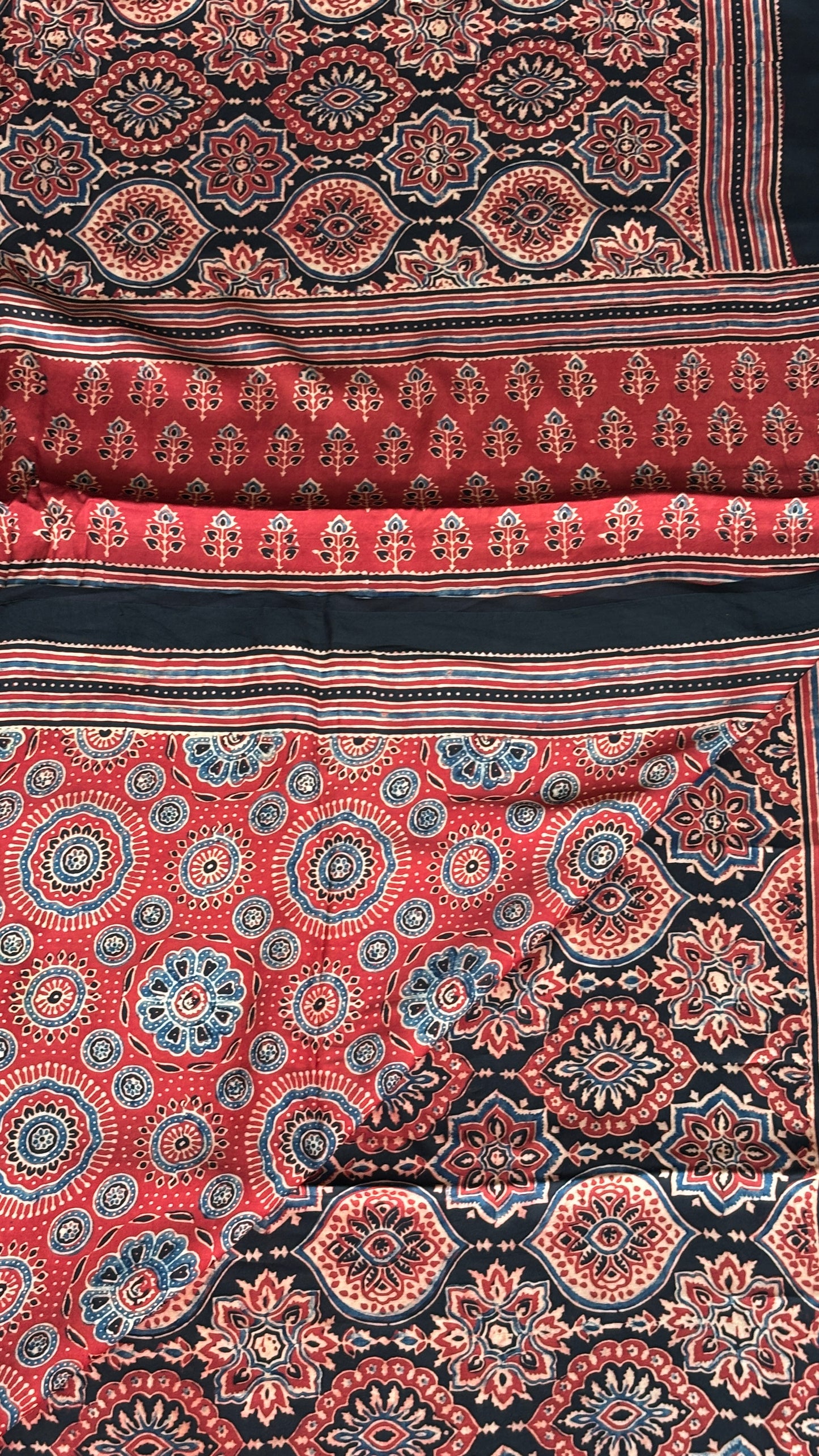 Black Coffee With Twist - Natural Dyed Madder Colour Ajrakh Modal Saree with Traditional Motifs