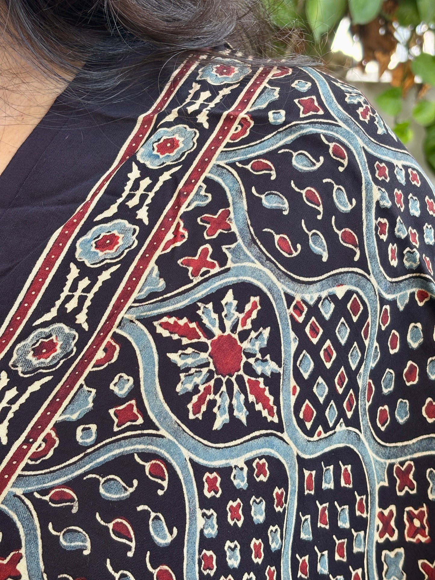 Ajrakh Hand Block Printed Black Colour Modified Badambuta Motif Dupatta