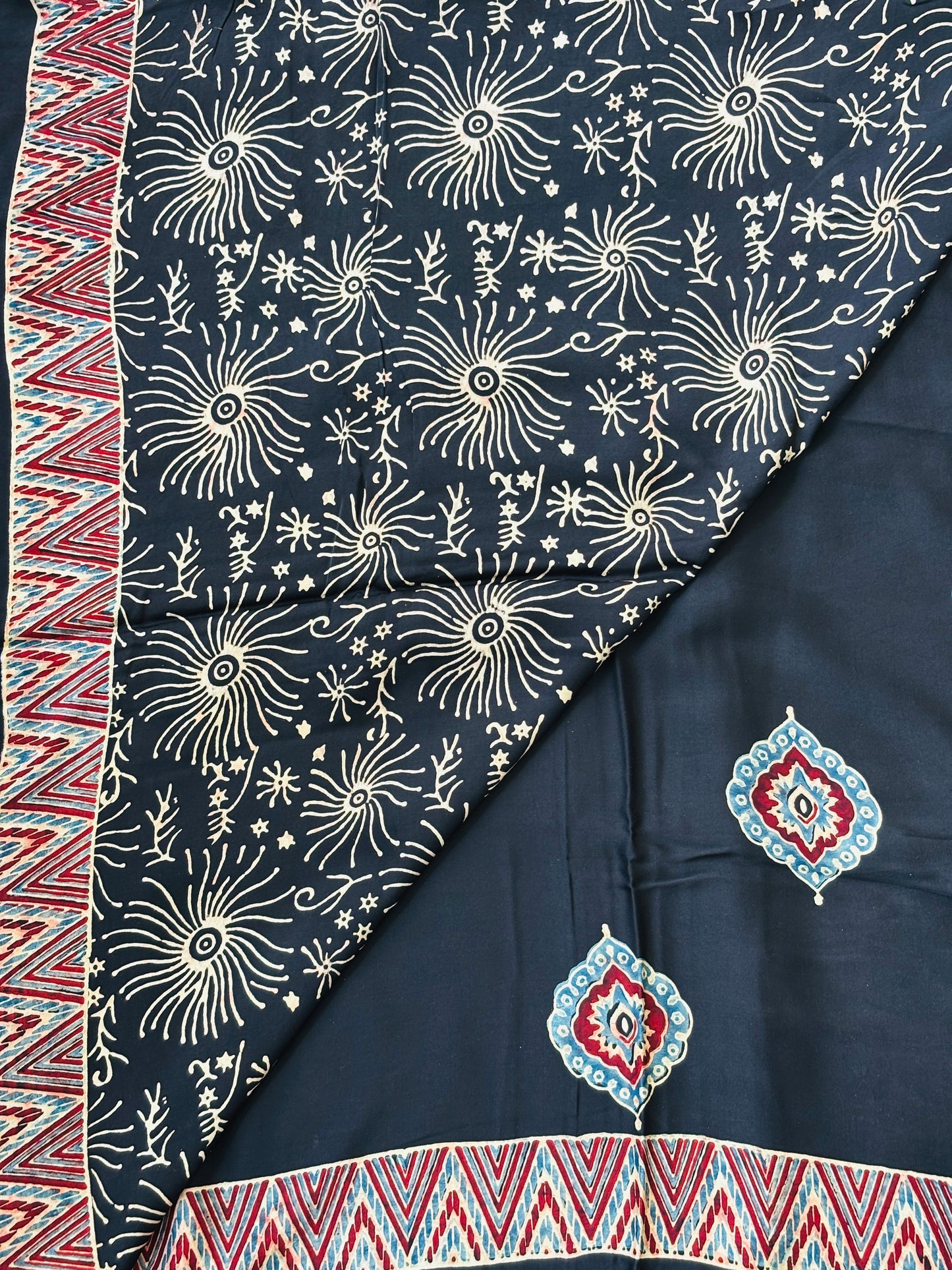 Adda - Natural Dyed Black Colour Ajrakh Pure Modal Saree