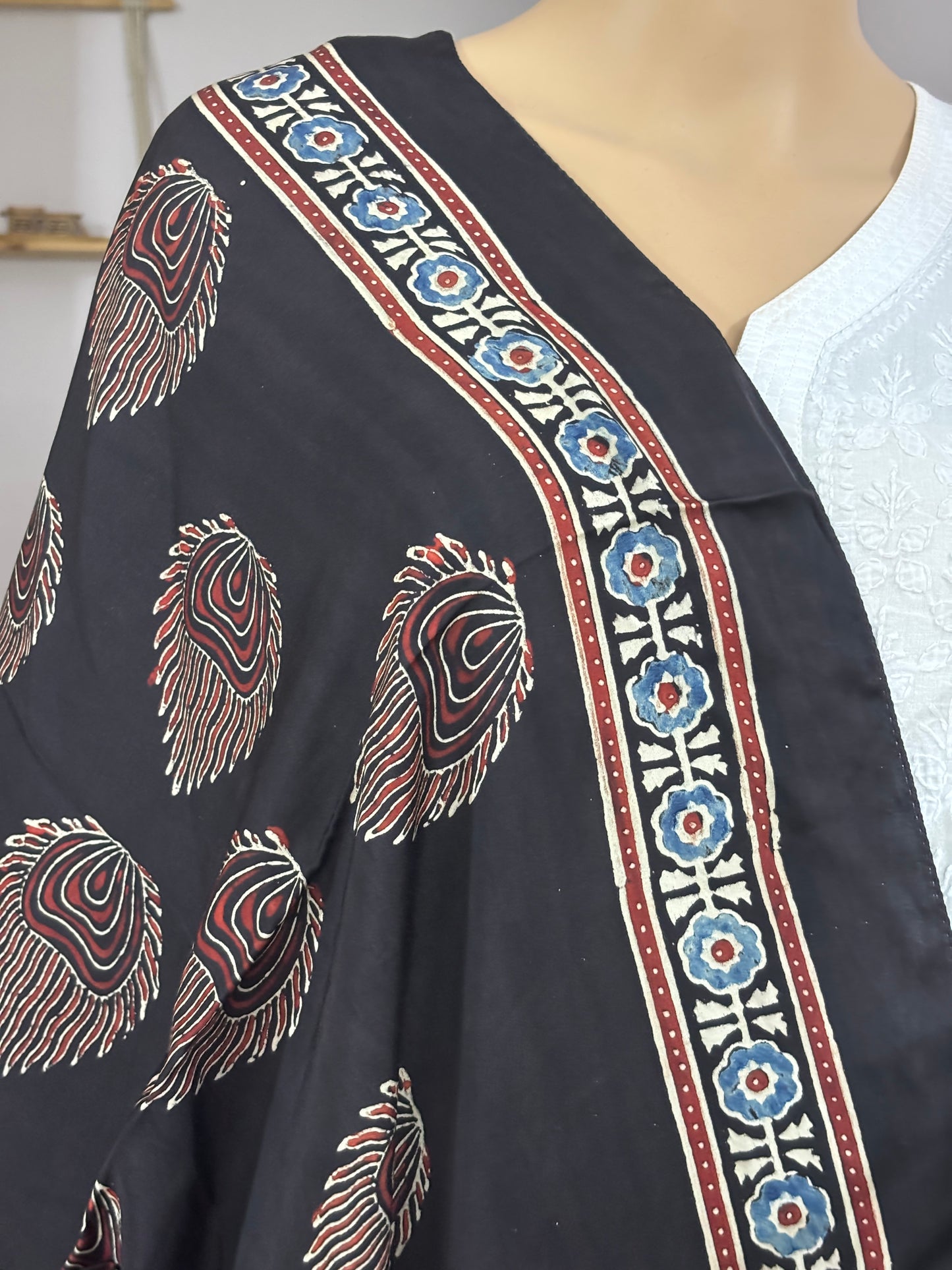 Pankhi Black Natural Dyed Ajrakh Contemporary Modal Stole