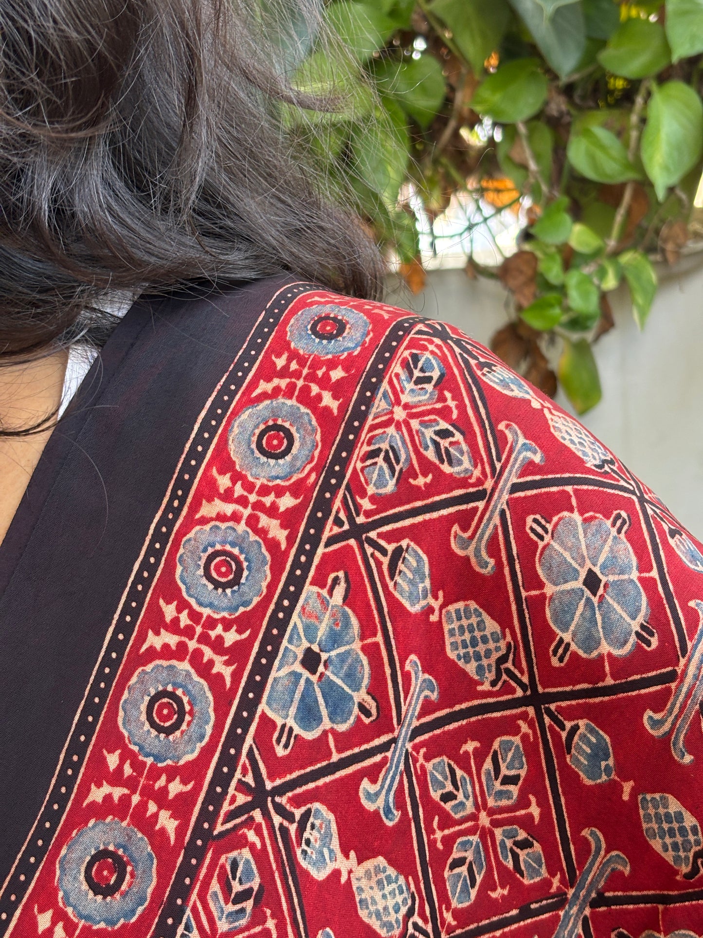 Ajrakh Madder Natural Dyed Modal Dupatta Contemporary Box and Floral Motif Dupatta
