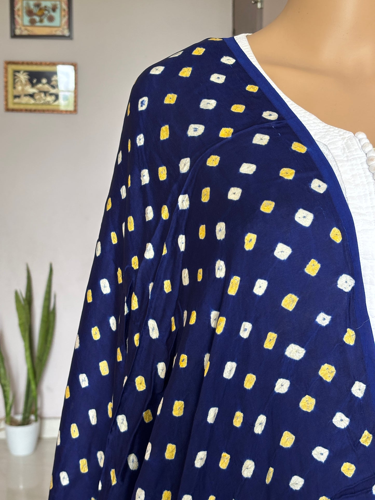 Blue Colour Dupatta with Bandhej and Tissue Palla