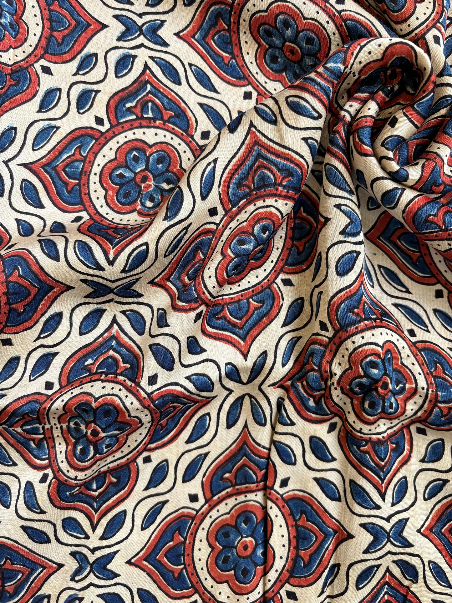 Ajrakh Big Floral Motif Modal Fabric,closer view.