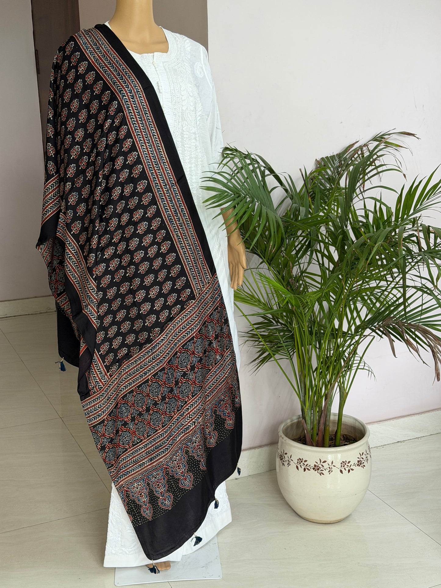 Black Ajrakh Hand Block Printed Modal Stole