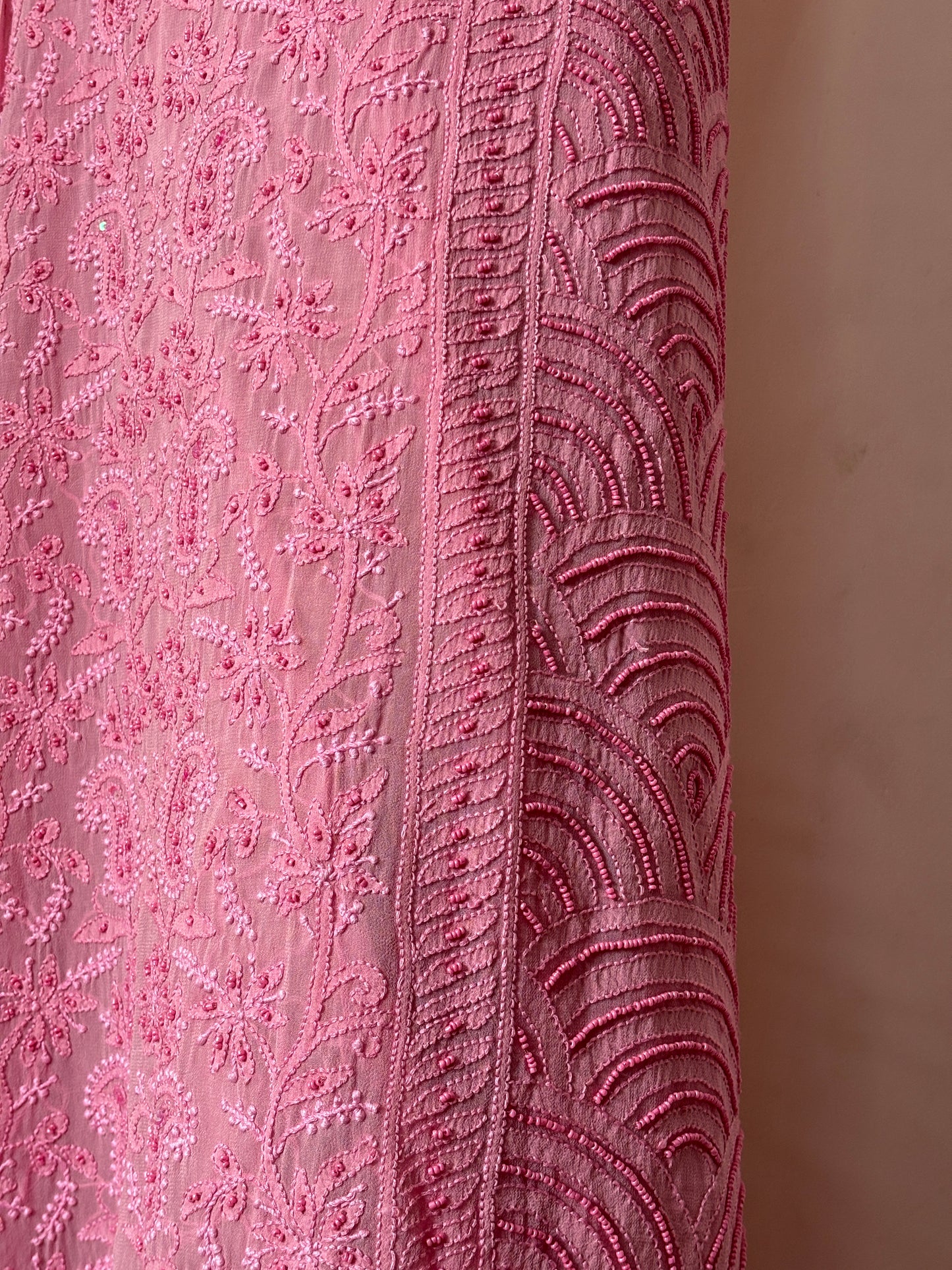 Pink Intricate Chikankari Hand Embroidered Shirt and Dupatta Fabric Adorned With Beads Work