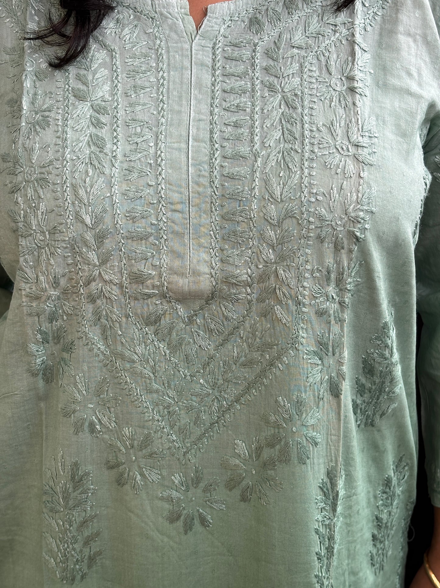 Cotton Chikan Hand Embroidered Ombre Dyed Kurti