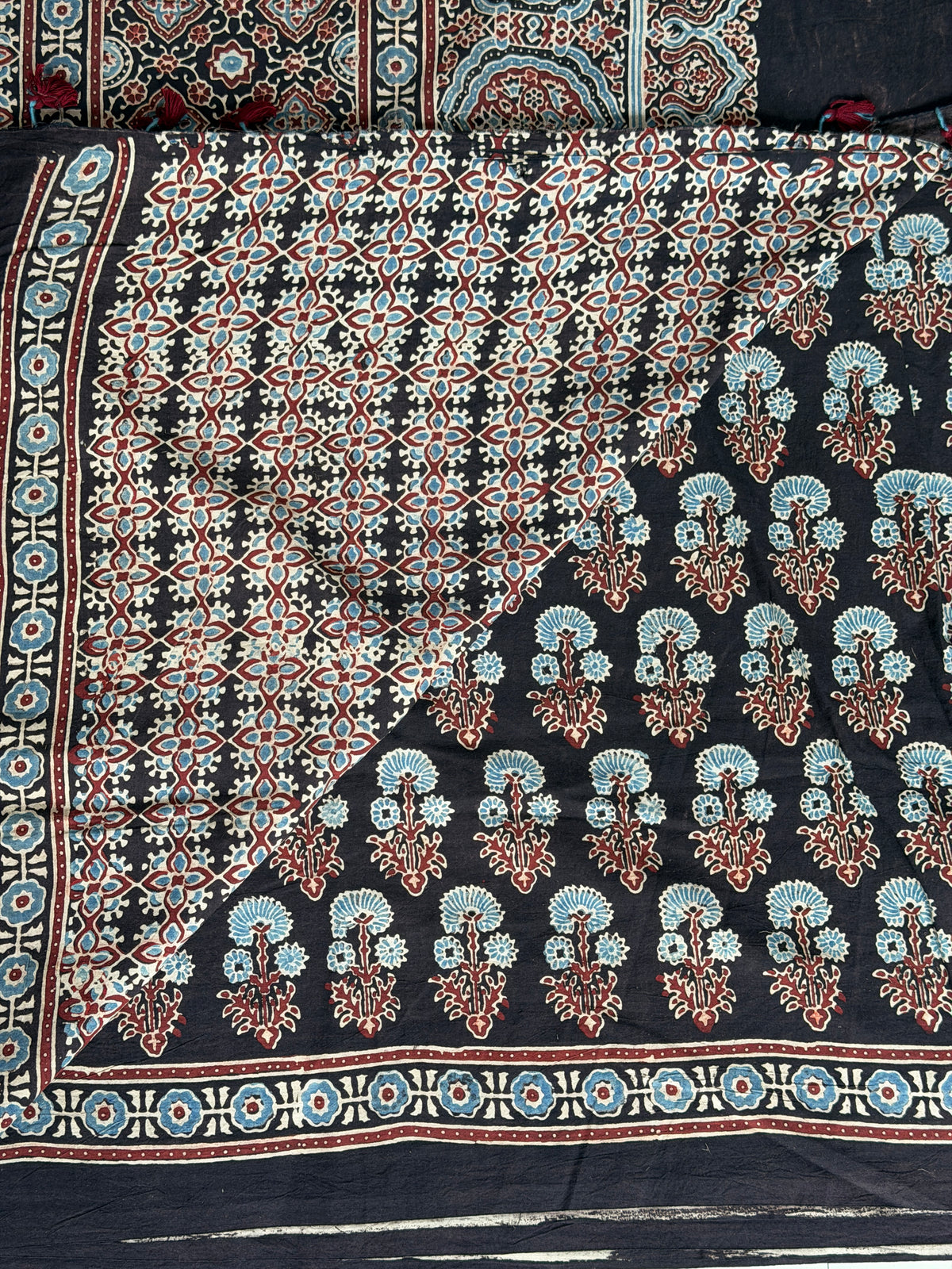 Cotton Ajrakh Hand Block Printed Contemporary Saree