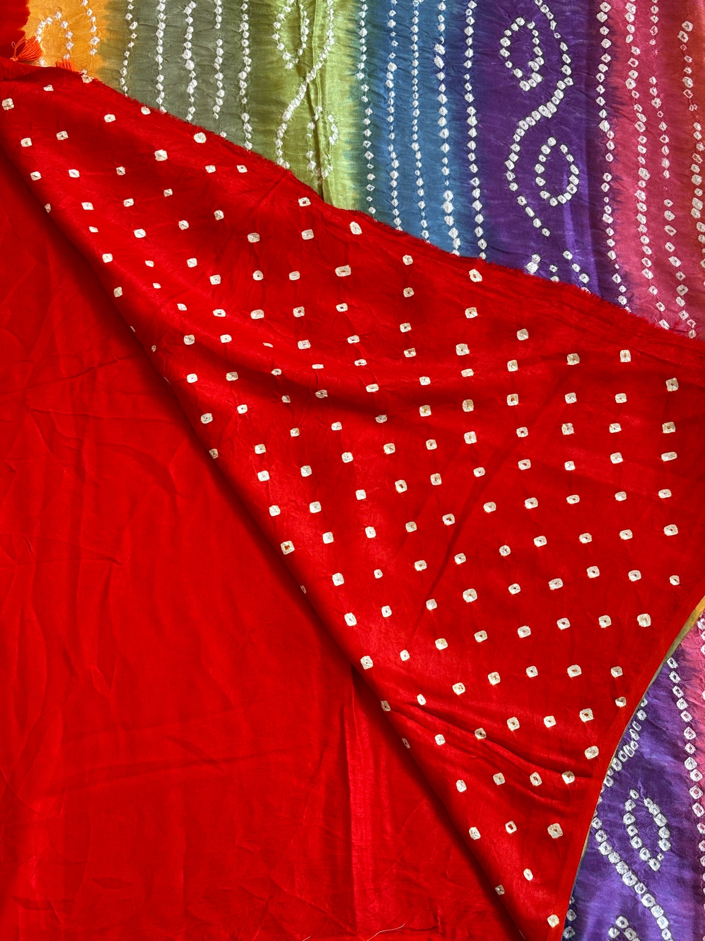 Orange Solid Colour Semi Modal Saree with Multi Colour Bandhej Palla