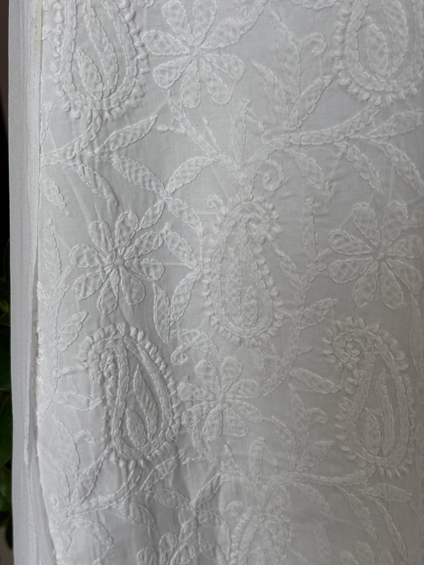 White on White Chikankari Hand Embroidered Cotton Shirt, Bottom and Chiffon Dupatta (Copy)