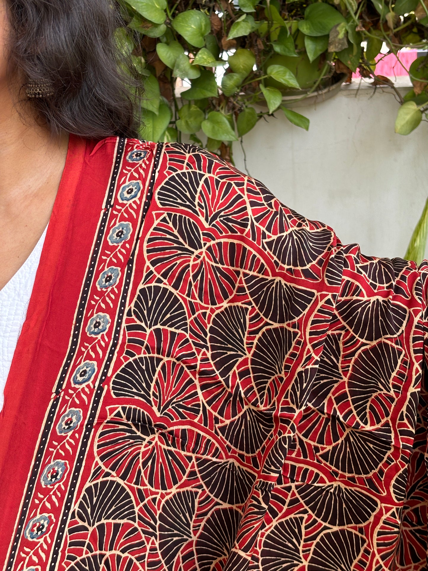 Ajrakh Modal Natural Dyed Madder Colour Contemporary Fan Motif Dupatta