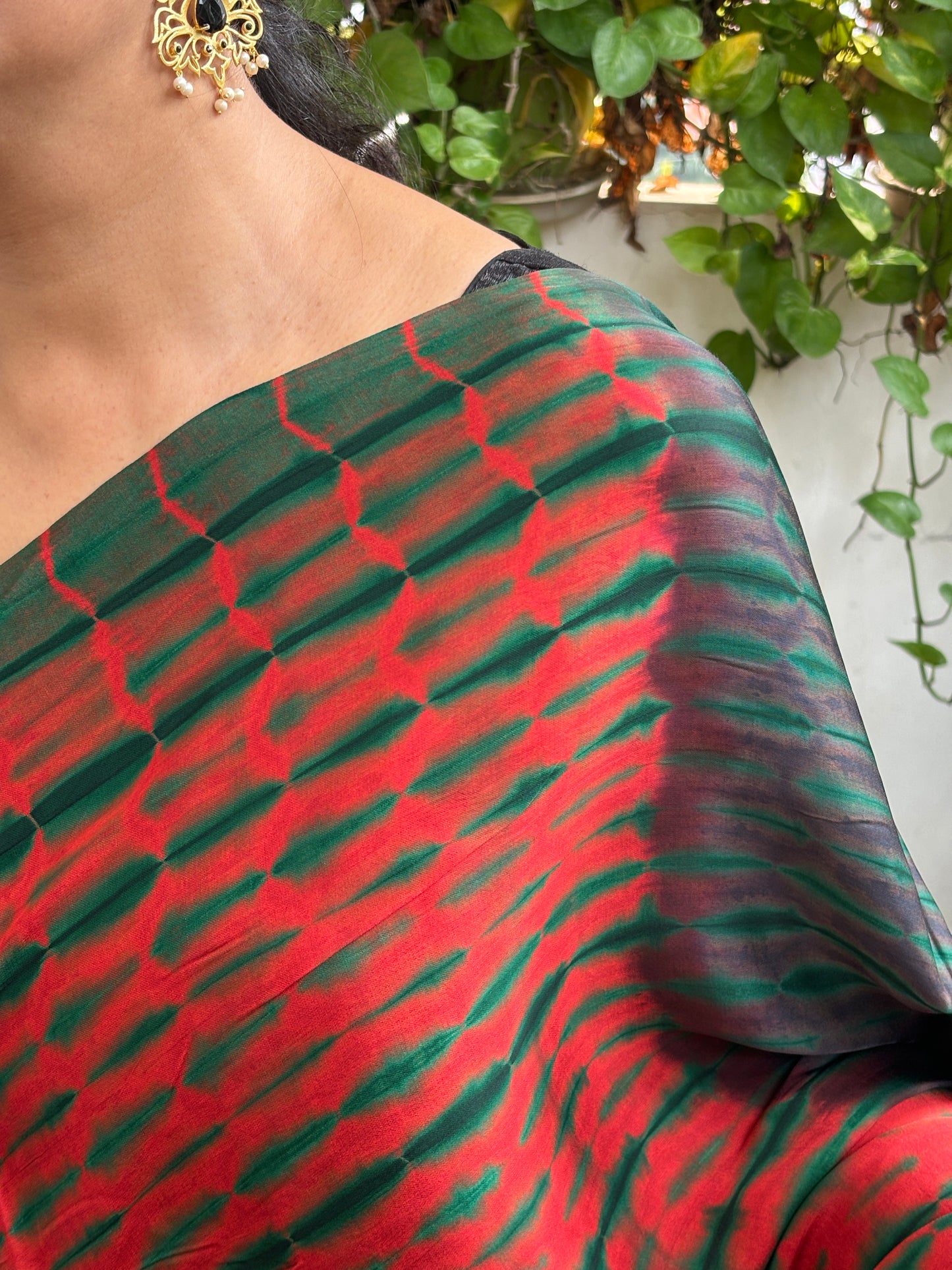 Bamboo Grass - Hand Shibori Tie and Dye Pure Modal Saree With Lakdi Patta Anchal