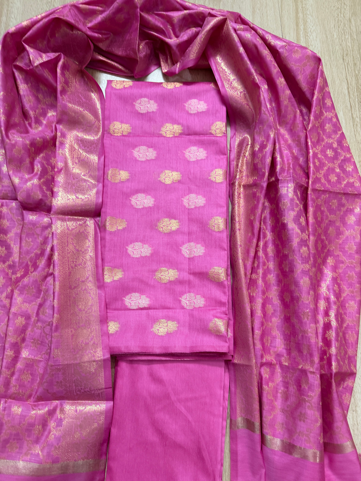 Cotton Chanderi Banarasi 3 piece Unstitched Fabric