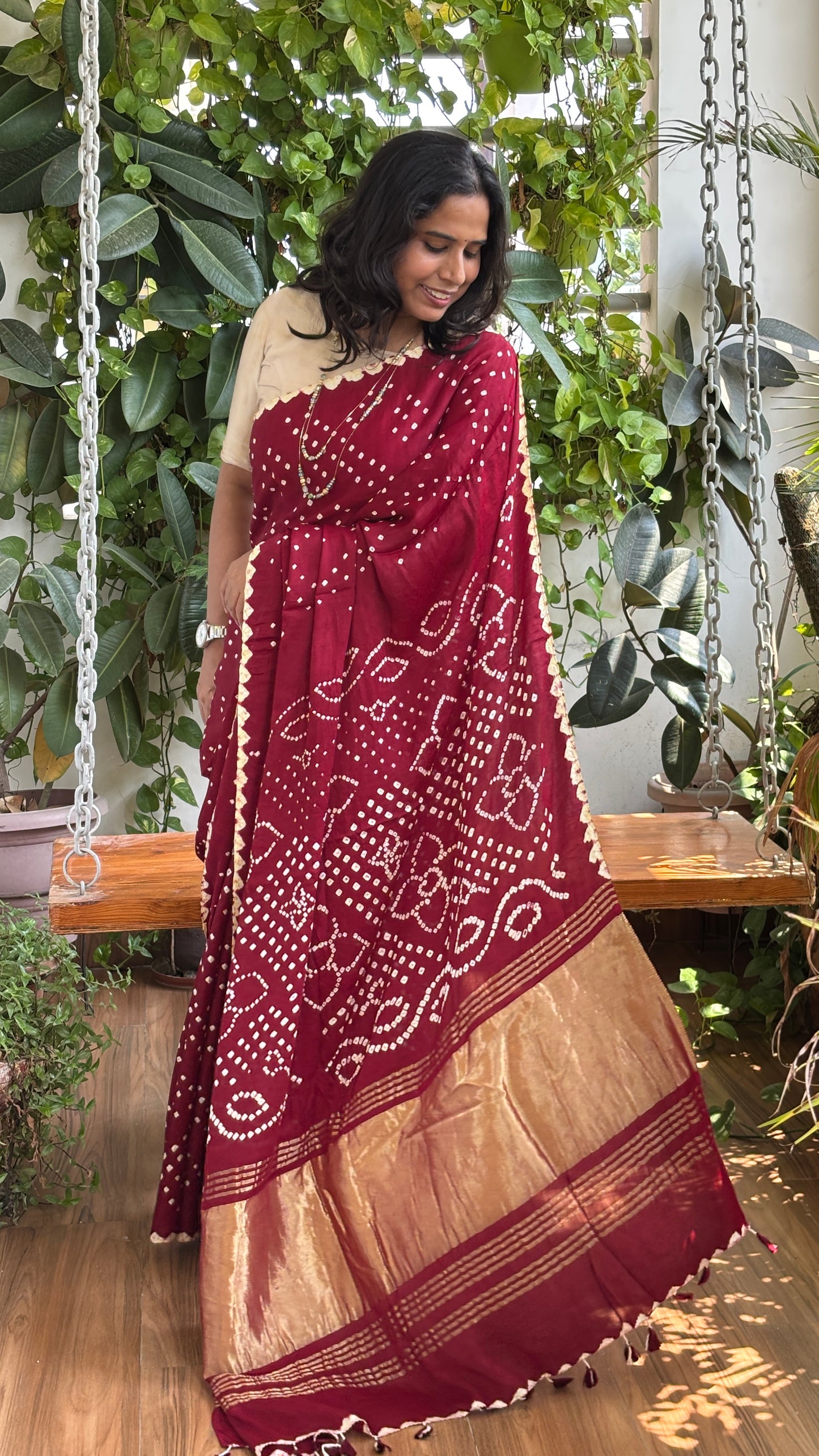 Ranga Maati - Maroon Hand Bandhej Modal Saree