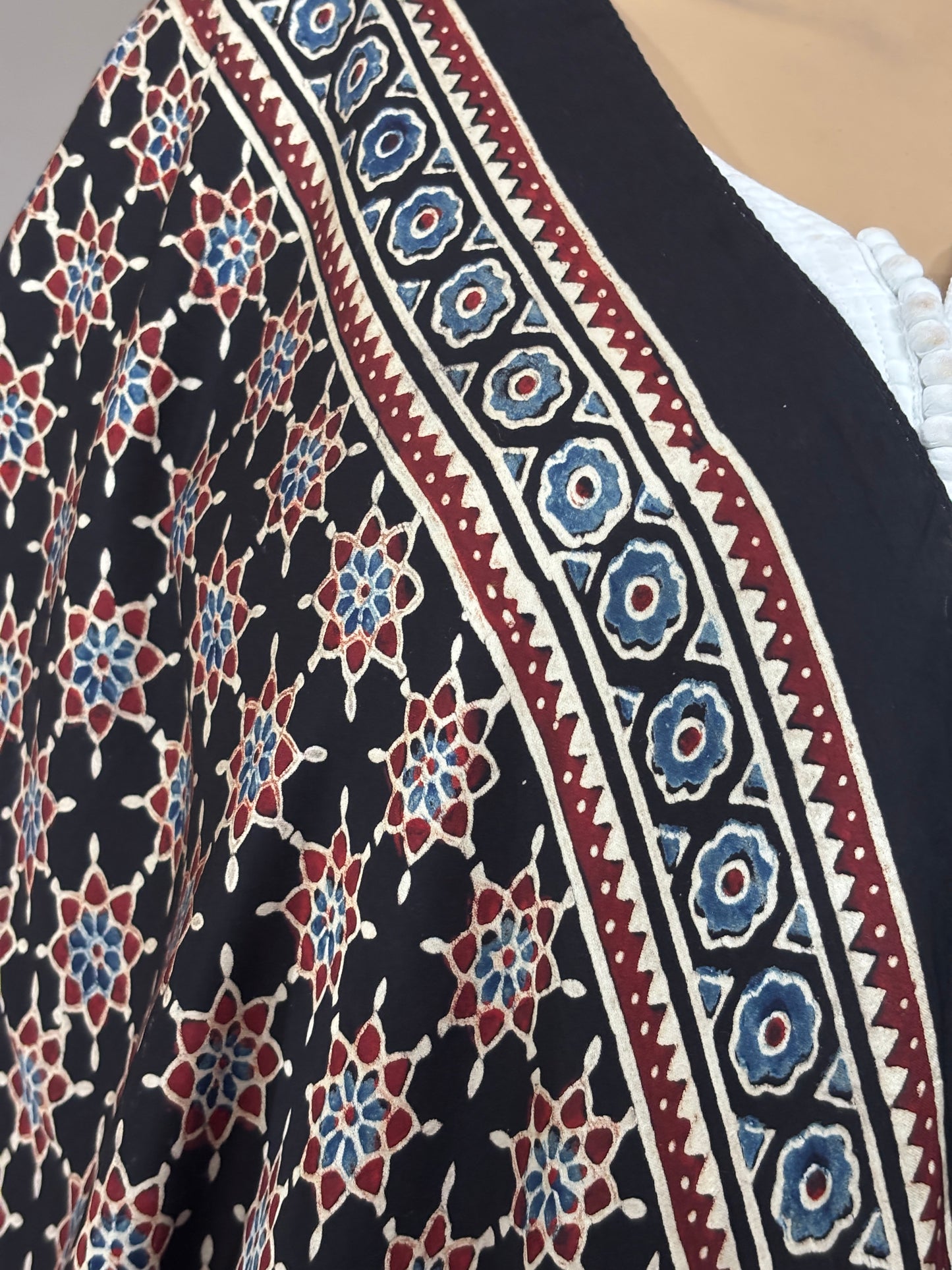 Twinkle Twinkle Little Star Black Ajrakh Geometrical Motif Modal Stole