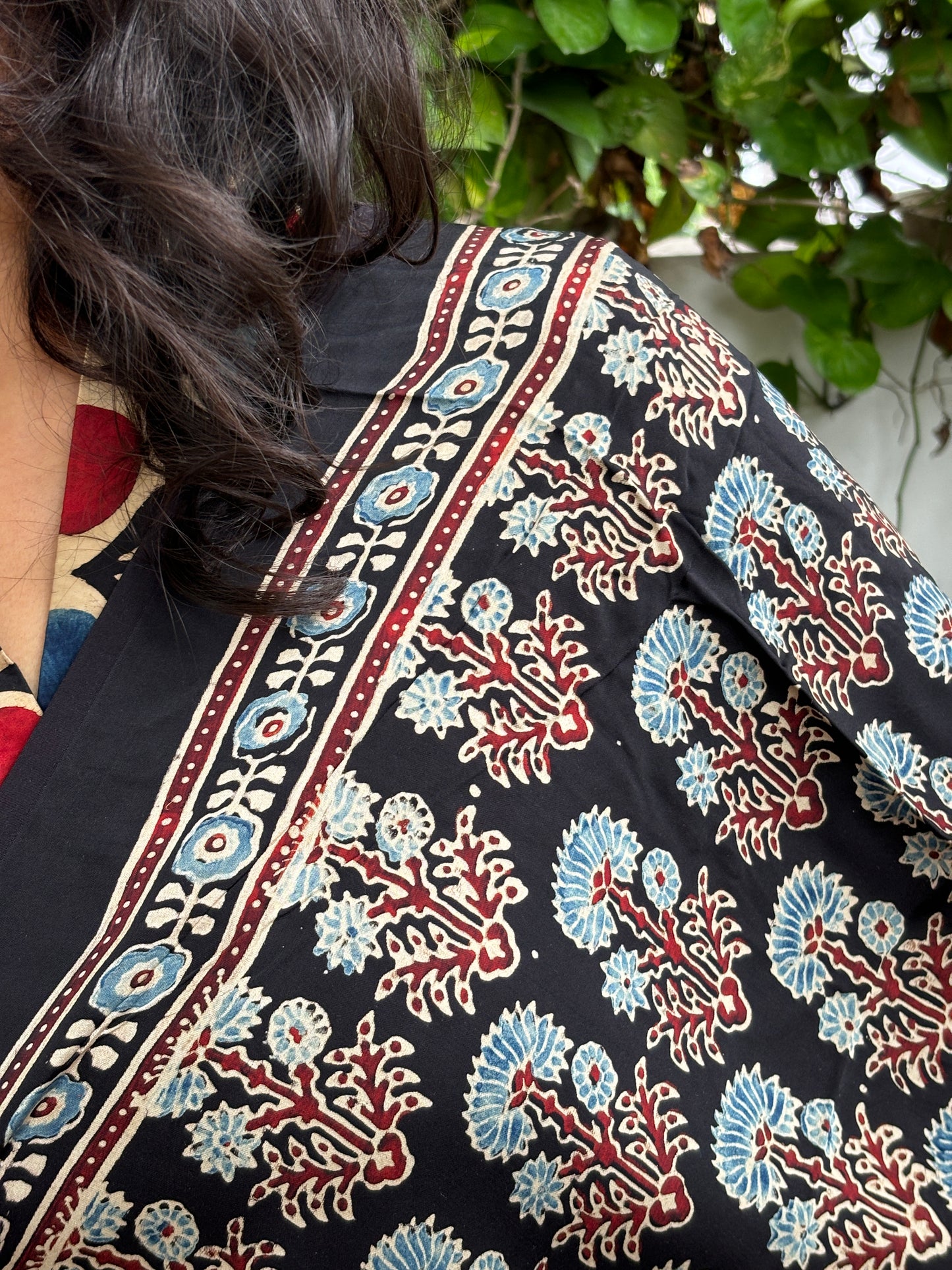 Ajrakh Modal Black Dupatta- Natural Dyed Hand-block Printed Marigold Motif Dupatta