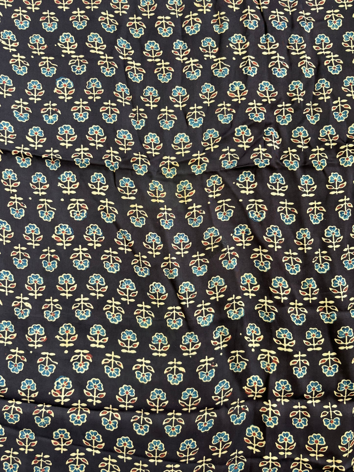 Ajrakh black Small Floral Modal Fabric,closer view.