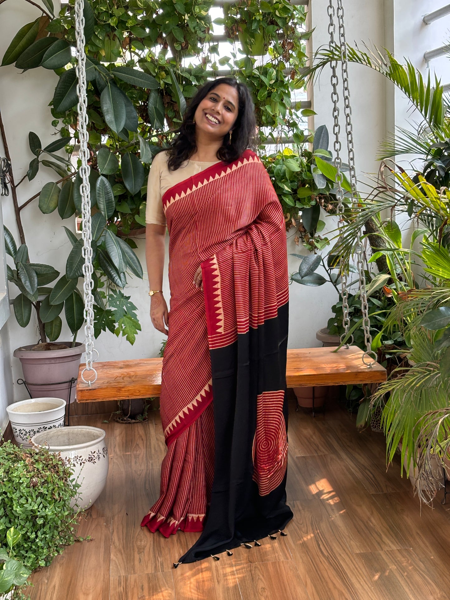 Charm Swirl - Natural Dyed Madder Colour Contemporary Saree