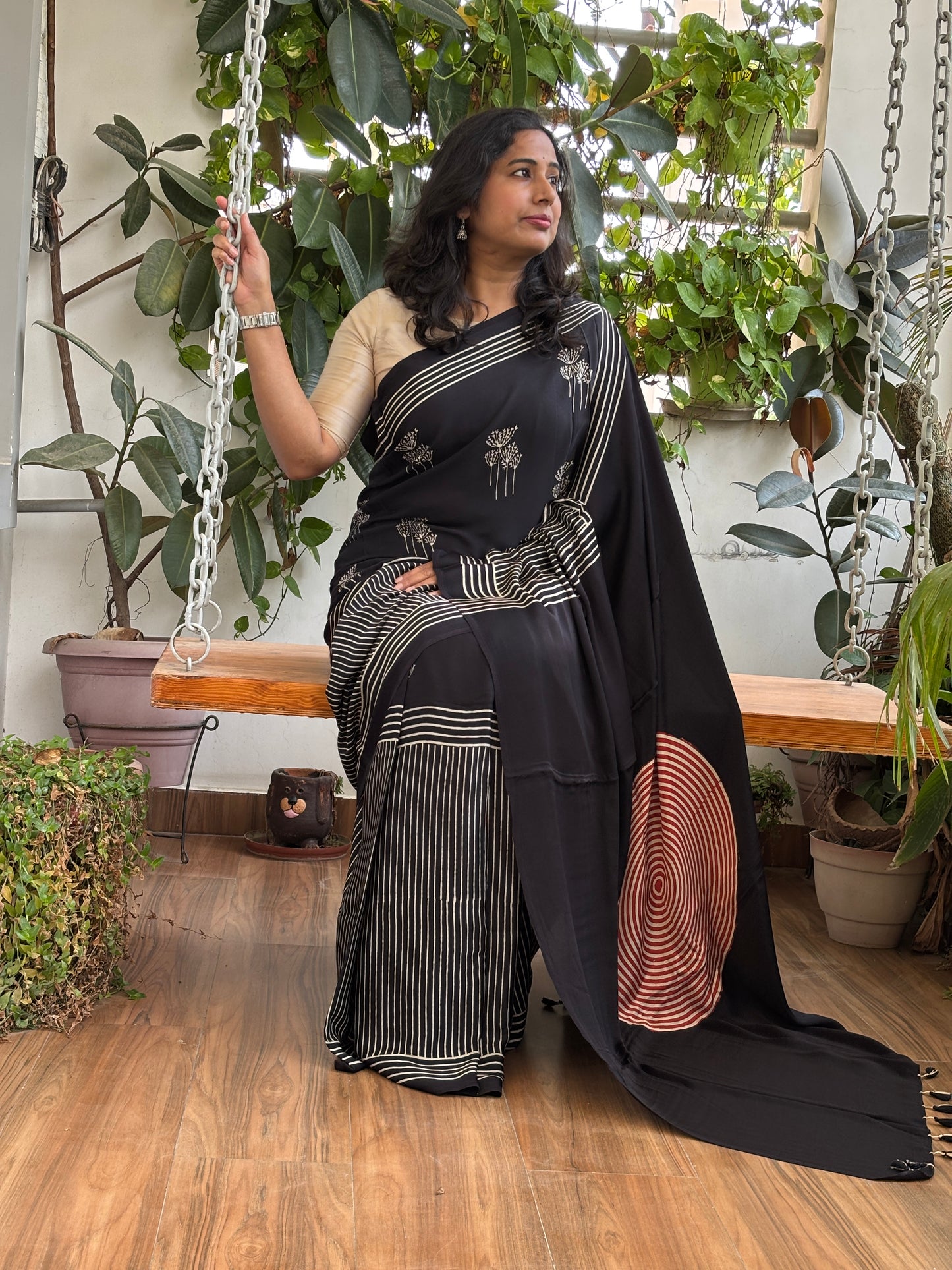Baton Baton Mein - Natural Dyed Black Colour Contemporary Ajrakh Modal Saree