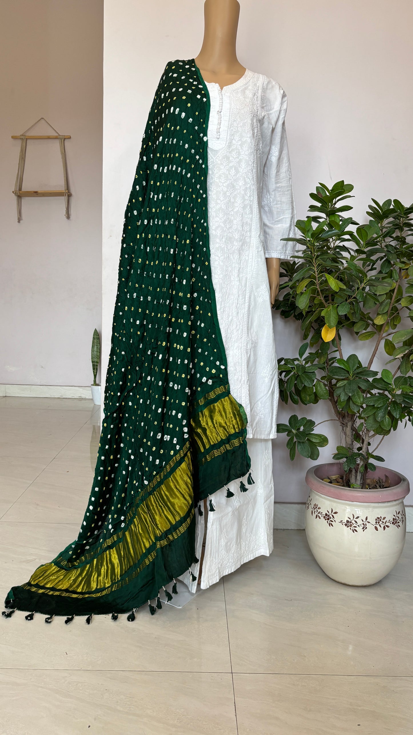 Modal Green Dupatta with Bandhej and Tissue Palla