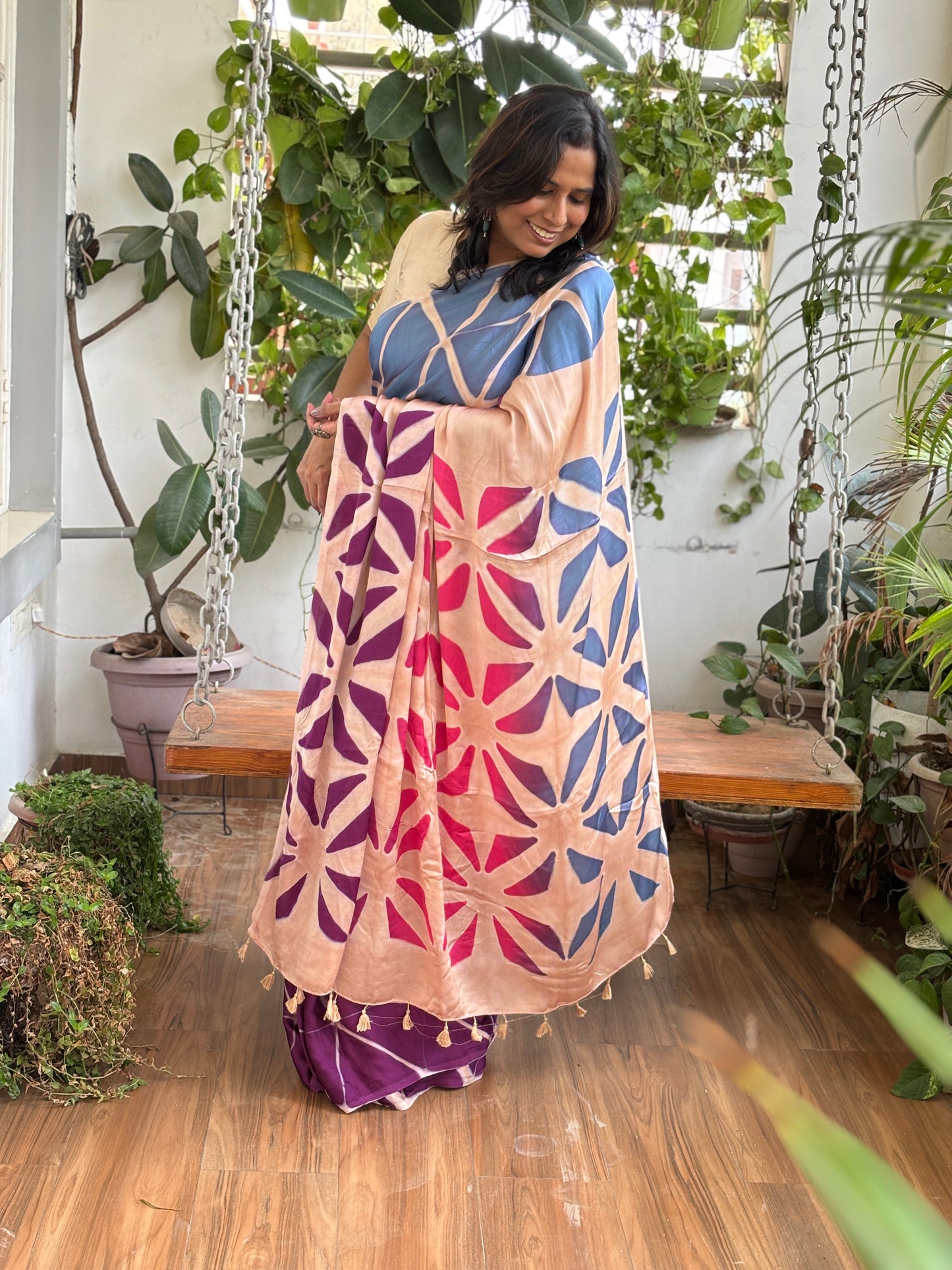 Shibori Clamp Dyed Modal Saree